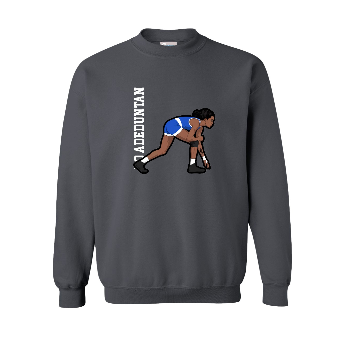 Fleece Crew — Name Vertical in Grey