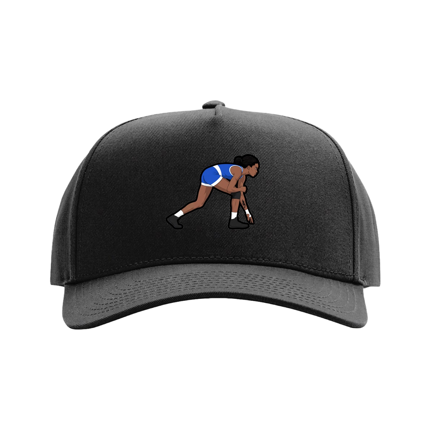 Full Fabric Five-Panel Champ Cap — Name Vertical in Black