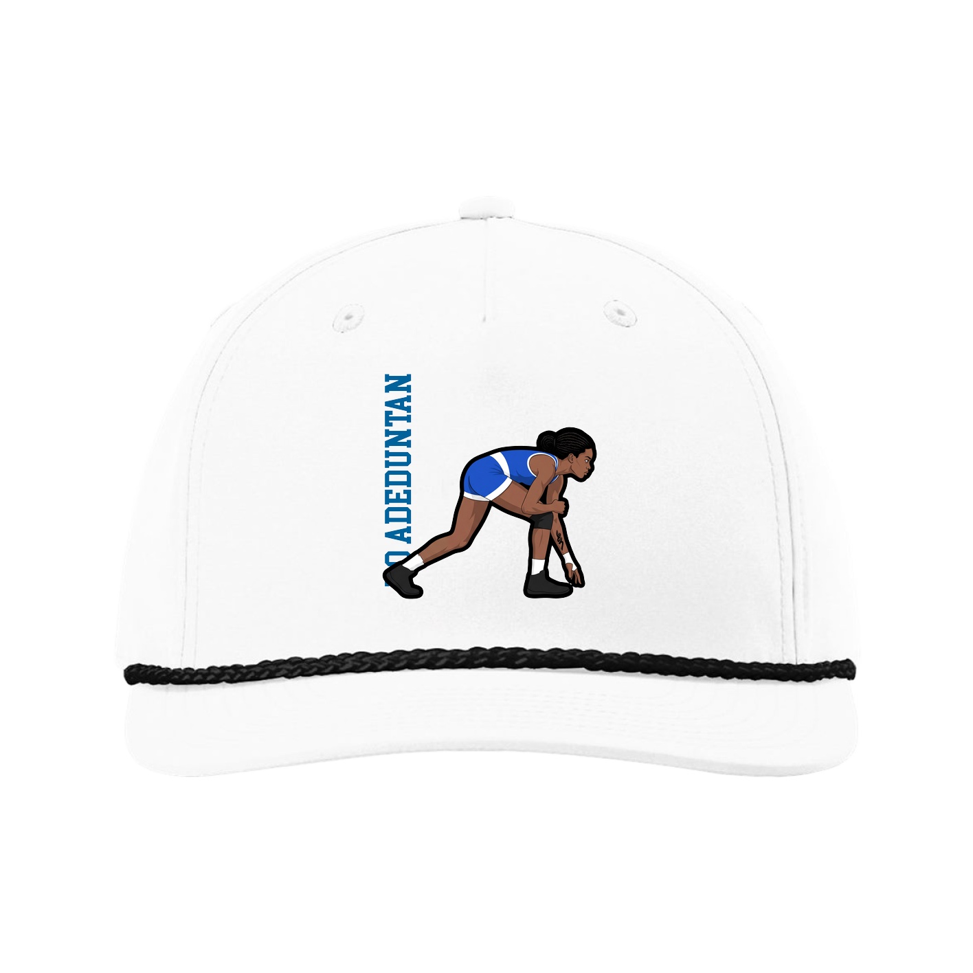 Five-Panel Classic Rope Cap — Name Vertical in White