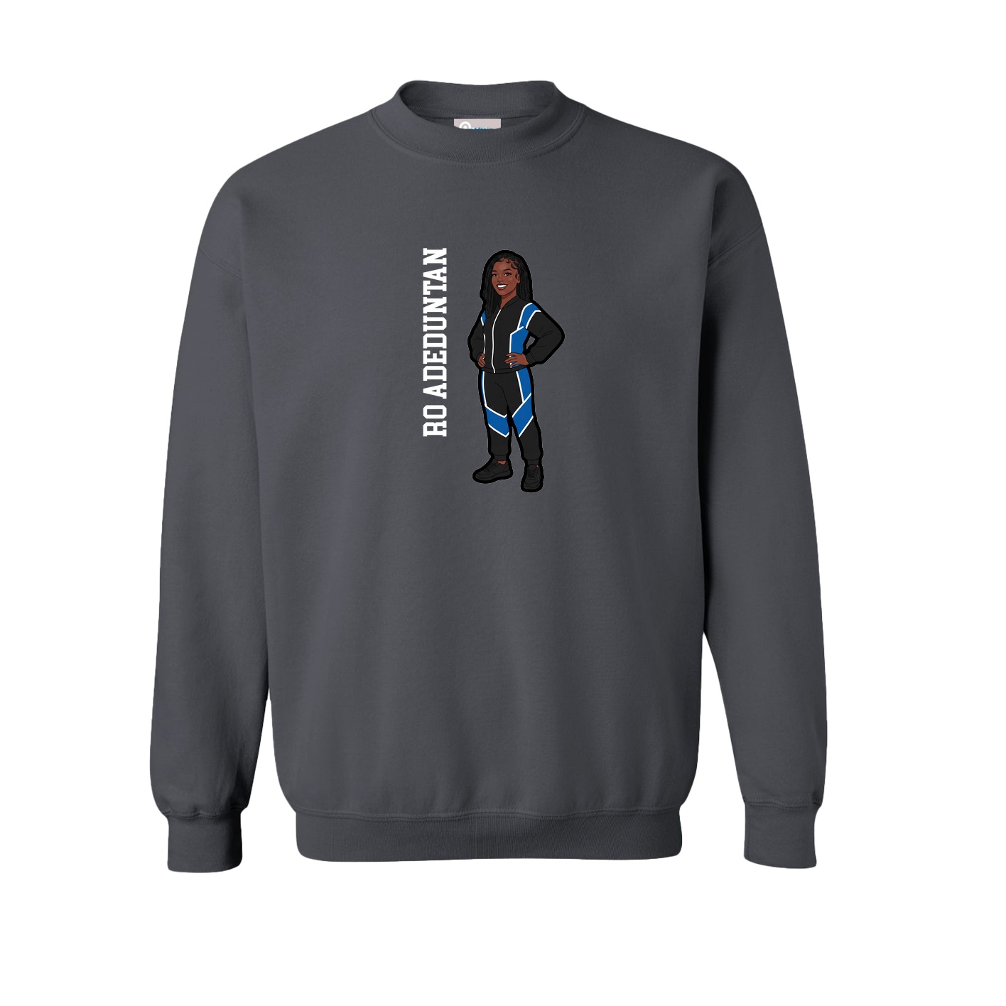 Fleece Crew — Name Vertical in Grey