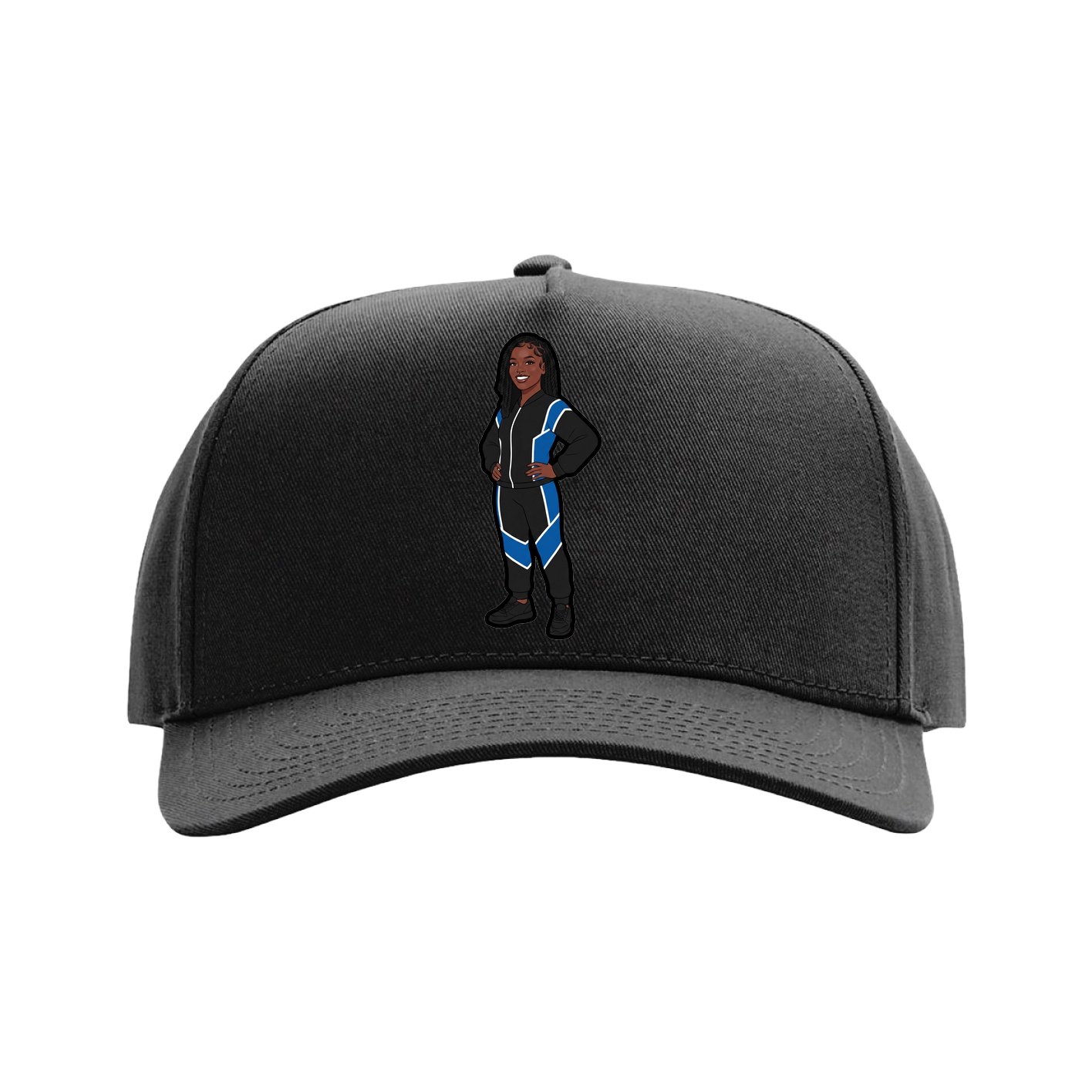 Full Fabric Five-Panel Champ Cap — Name Vertical in Black