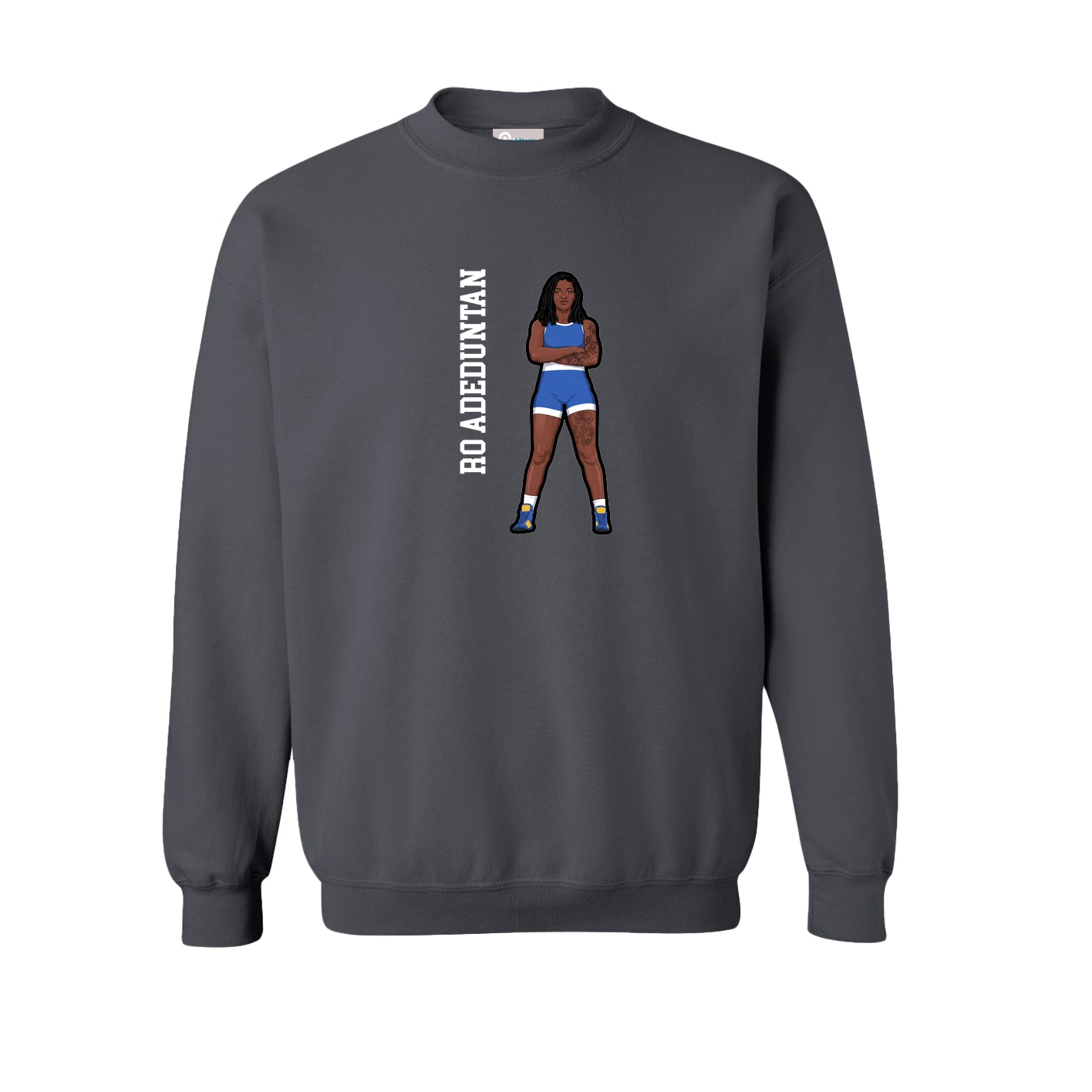 Fleece Crew — Name Vertical in Grey