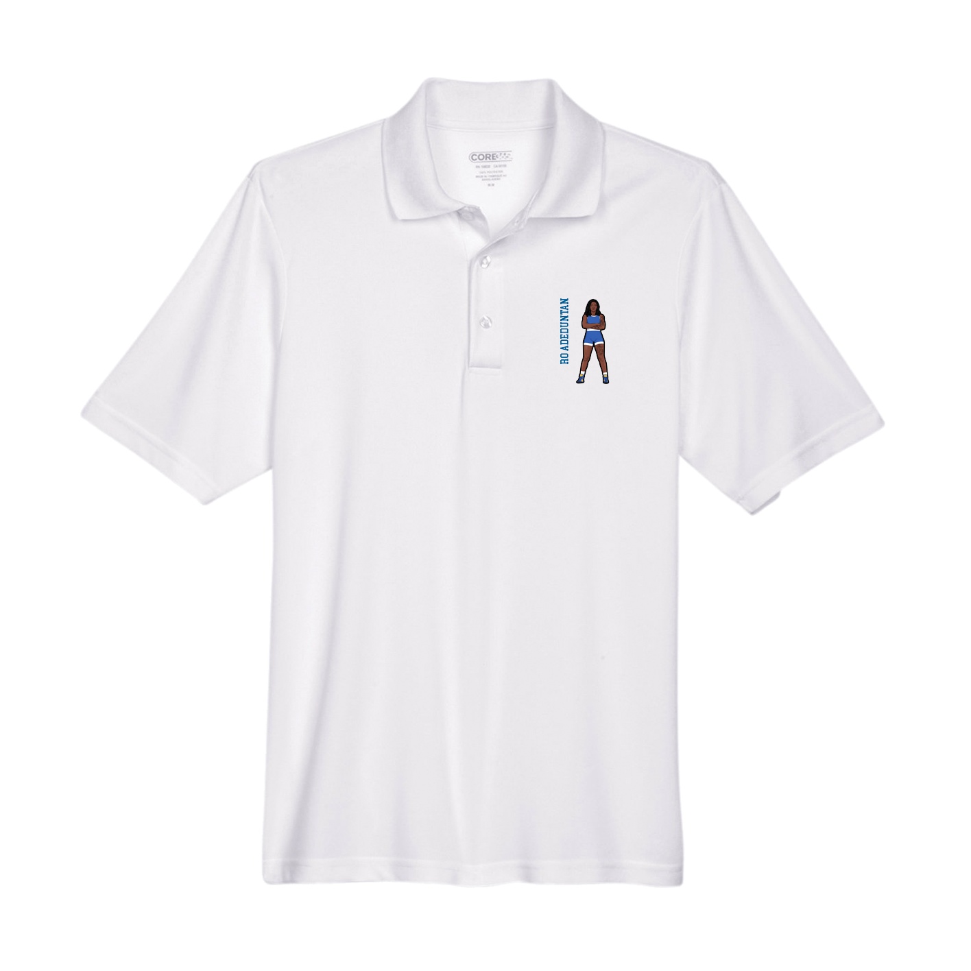 Performance Polo — Name Vertical in White
