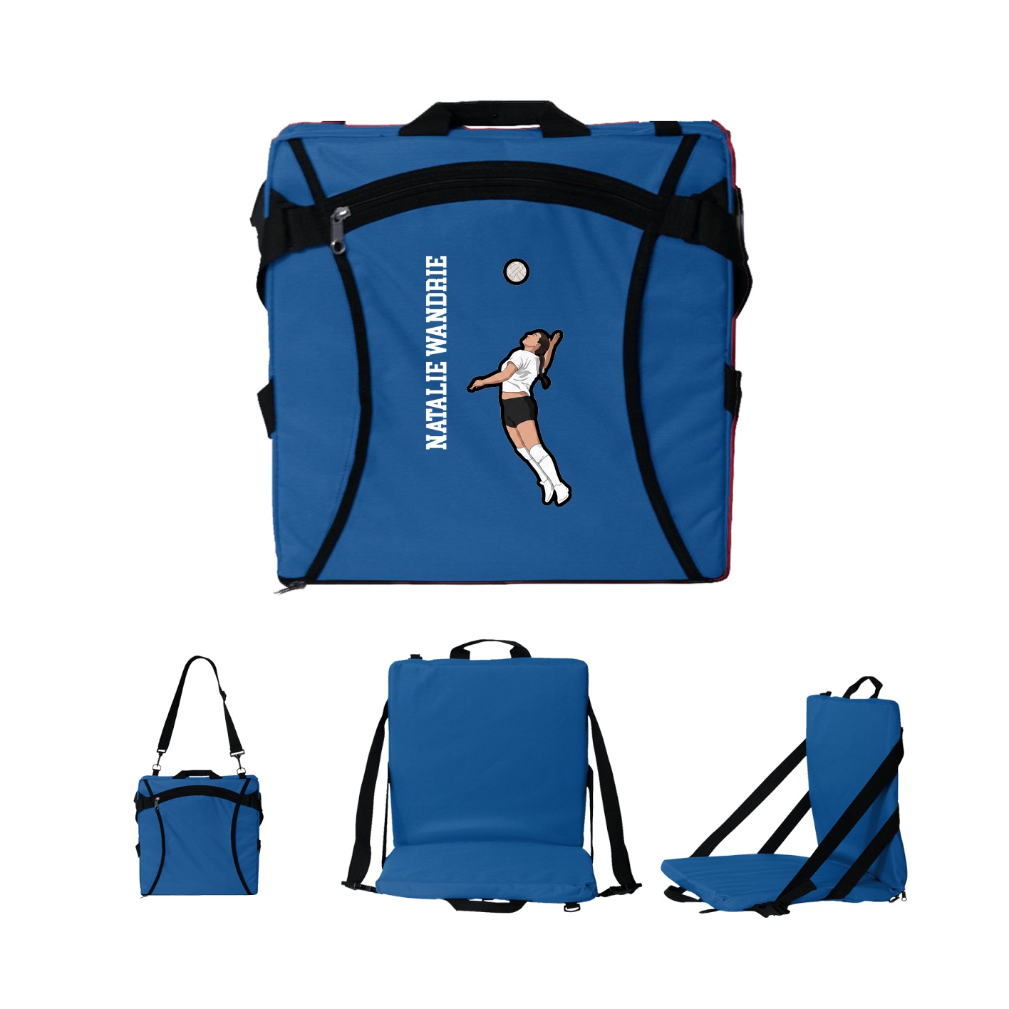 Folding Stadium Seat — Name Vertical in Royal
