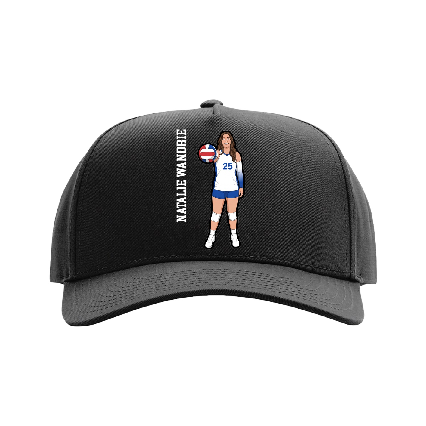 Full Fabric Five-Panel Champ Cap — Name Vertical in Black
