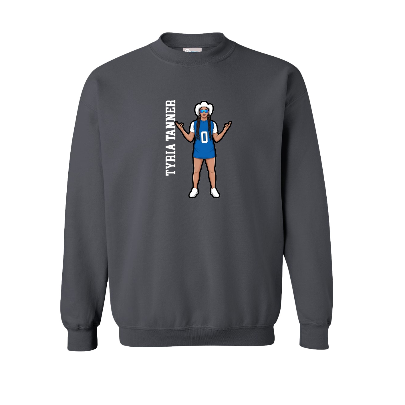 Fleece Crew — Name Vertical in Grey