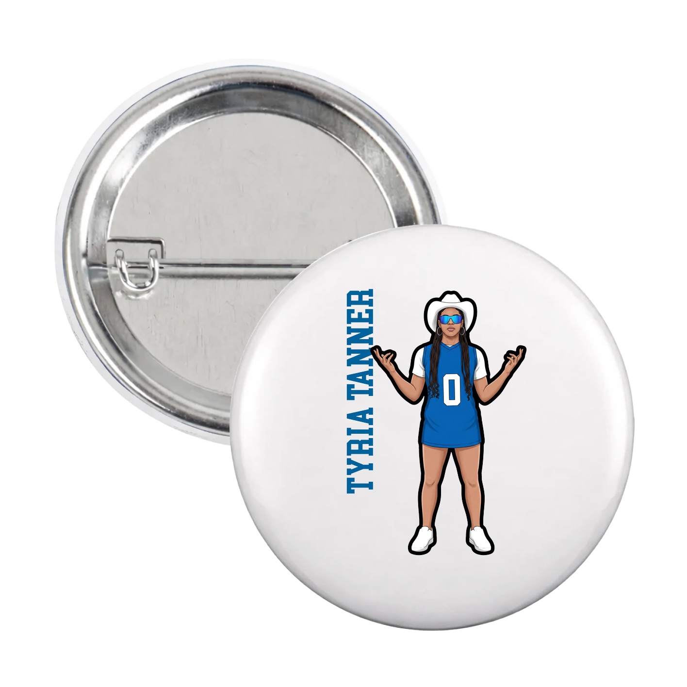 Game Day Button — Name Vertical in White