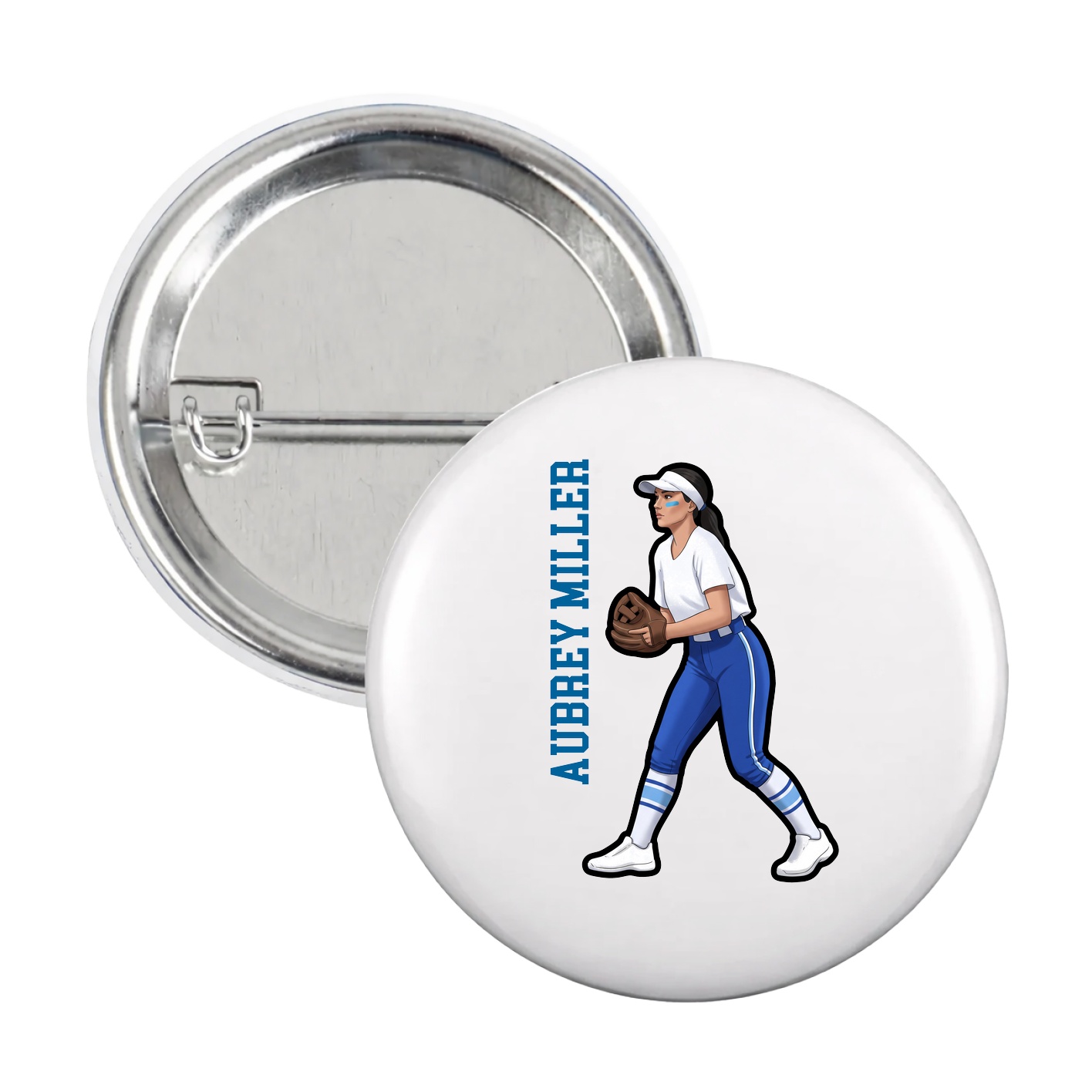 Game Day Button — Name Vertical in White