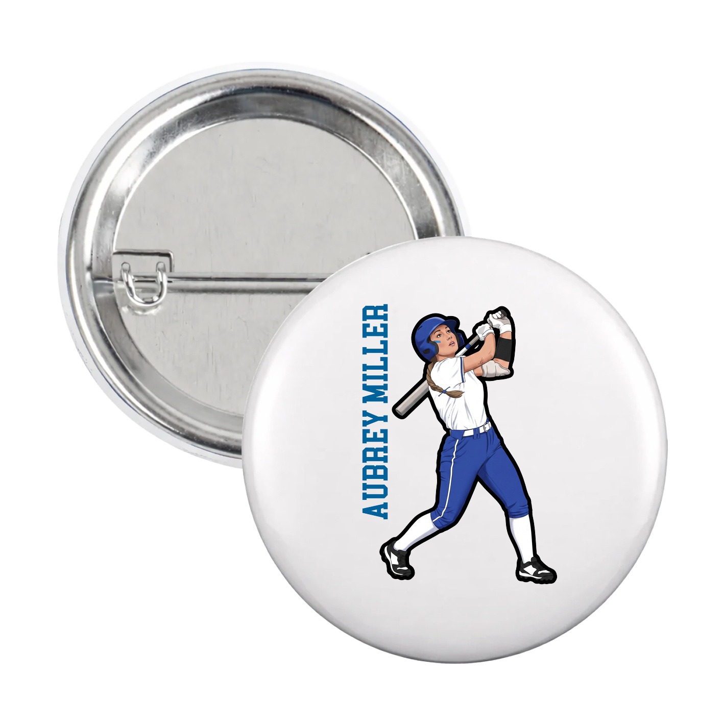 Game Day Button — Name Vertical in White
