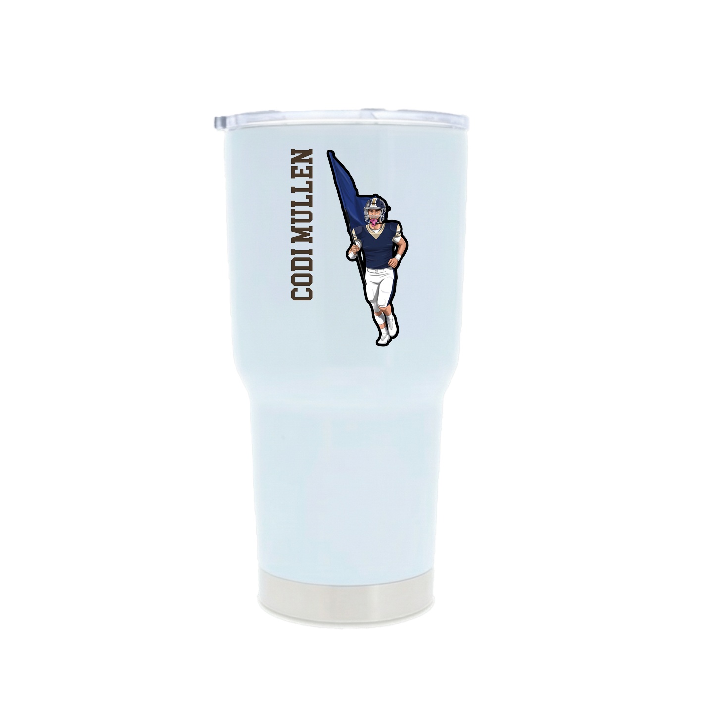 30oz Stainless Steel Tumbler — Name Vertical in White