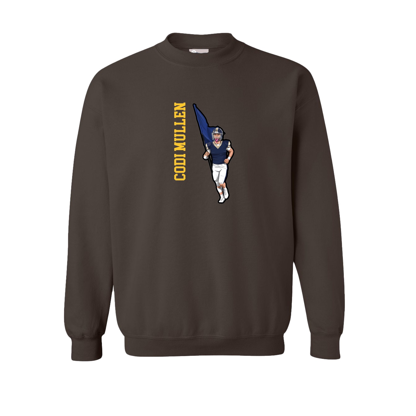 Fleece Crew — Name Vertical in Brown