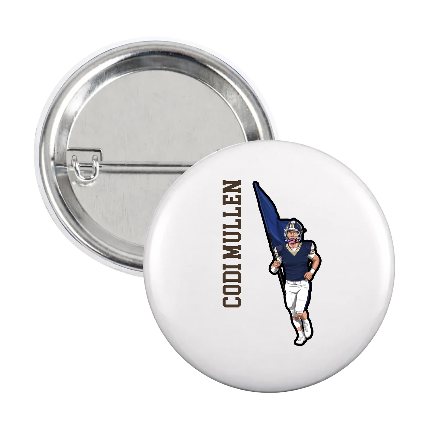 Game Day Button — Name Vertical in White