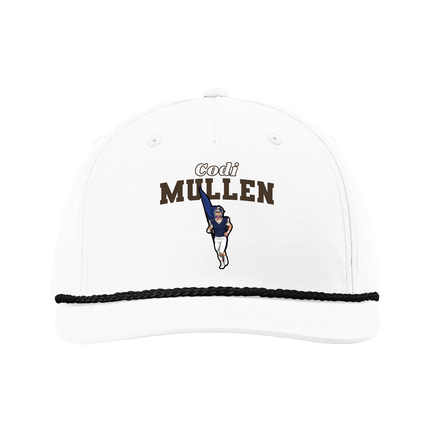Five-Panel Classic Rope Cap — Name Arch in White