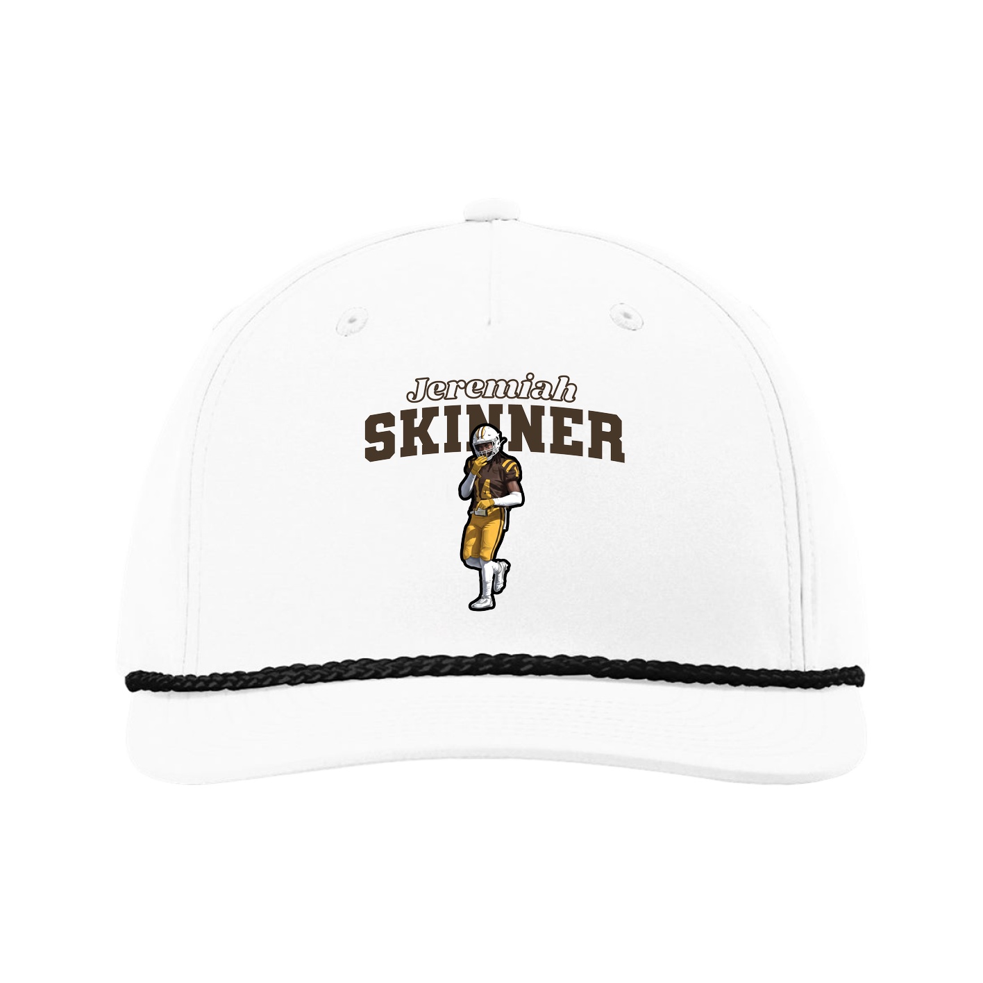 Five-Panel Classic Rope Cap — Name Arch in White