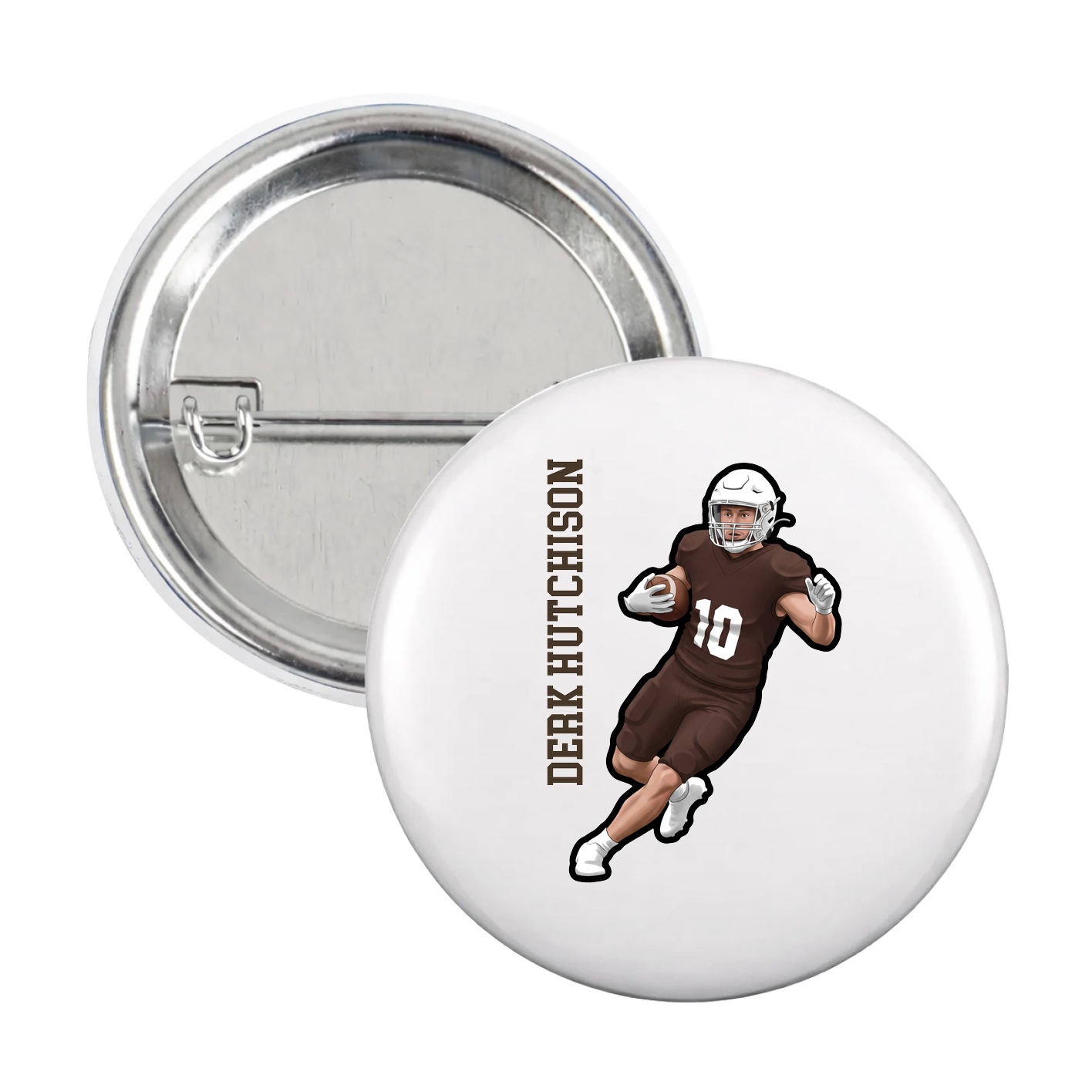 Game Day Button — Name Vertical in White