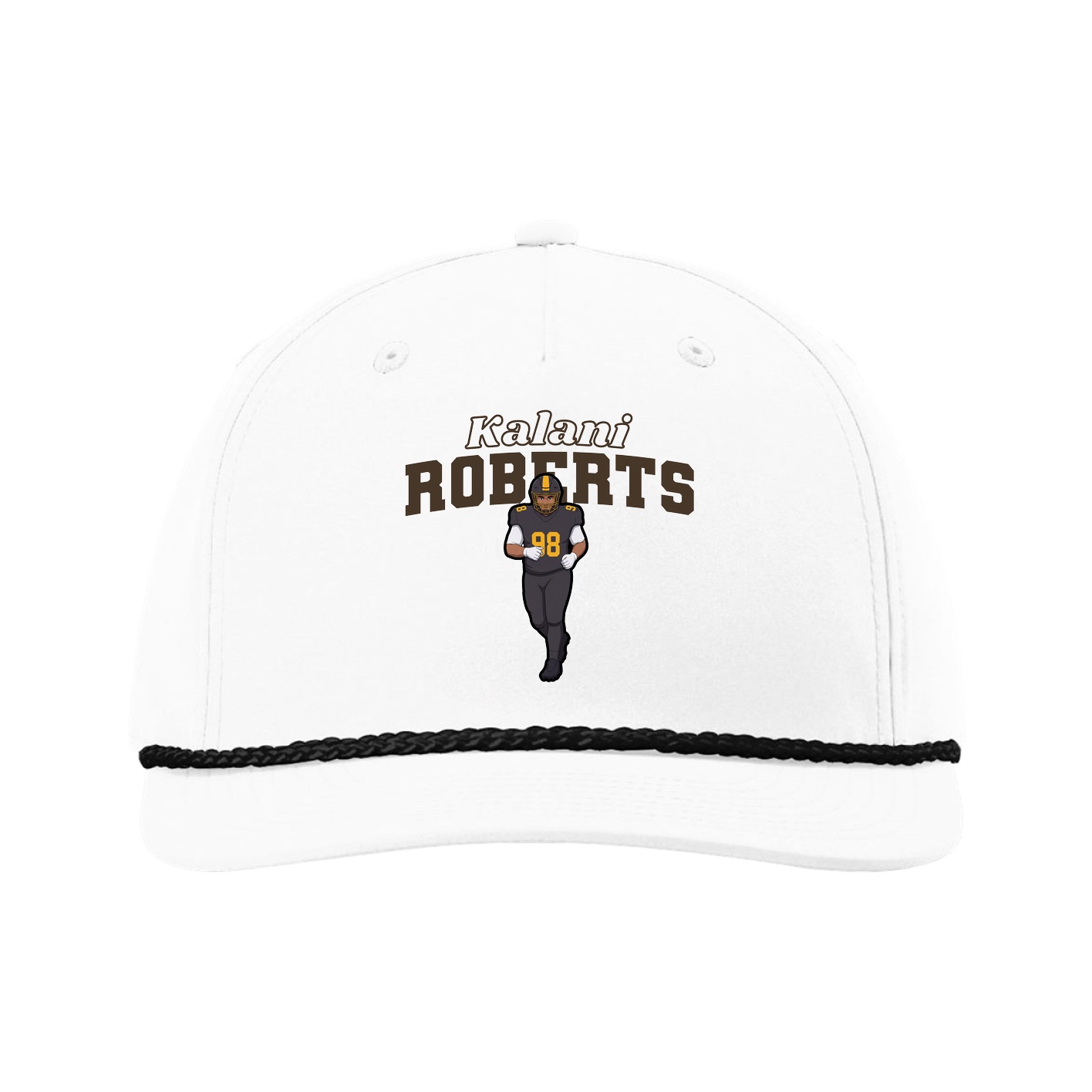 Five-Panel Classic Rope Cap — Name Arch in White