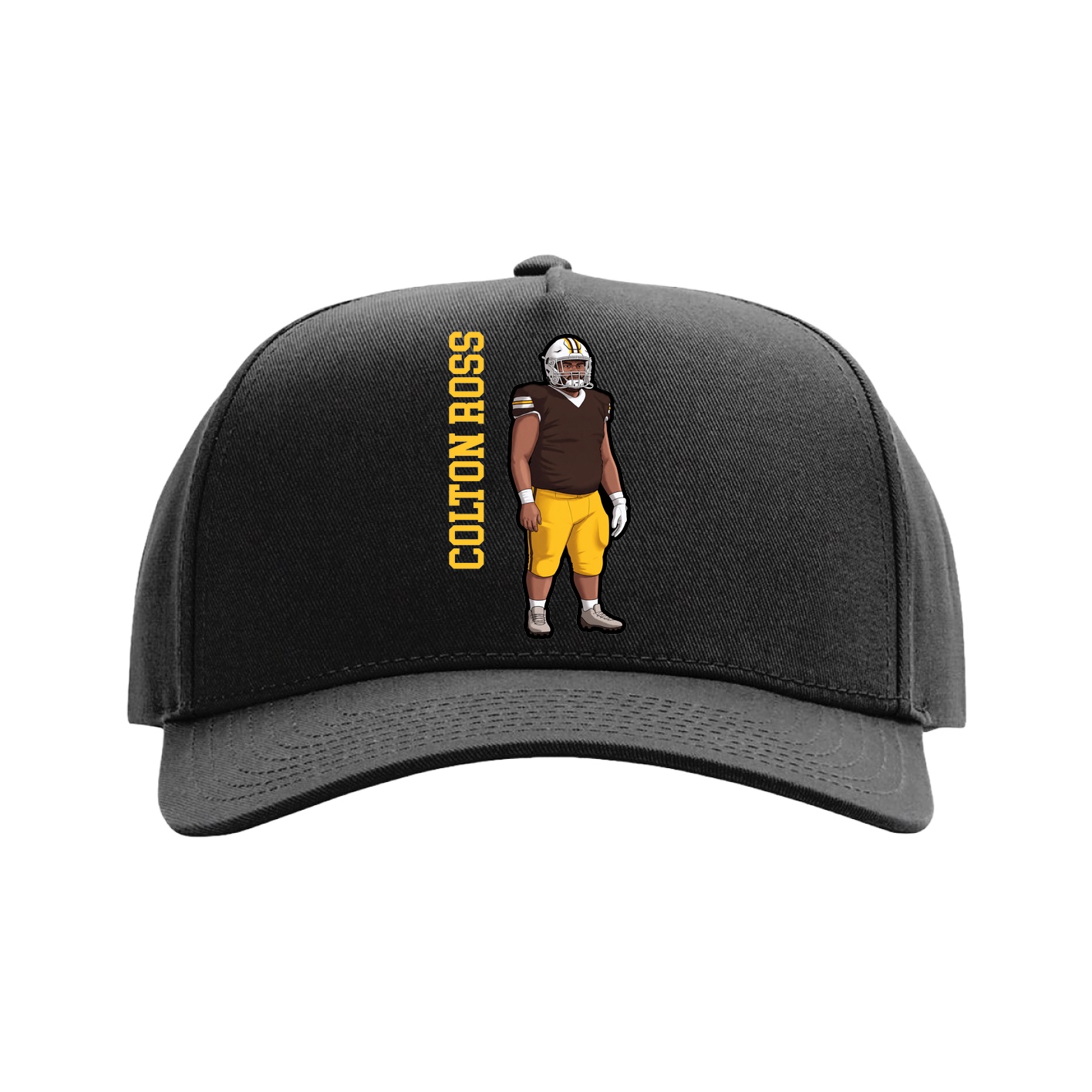 Full Fabric Five-Panel Champ Cap — Name Vertical in Black