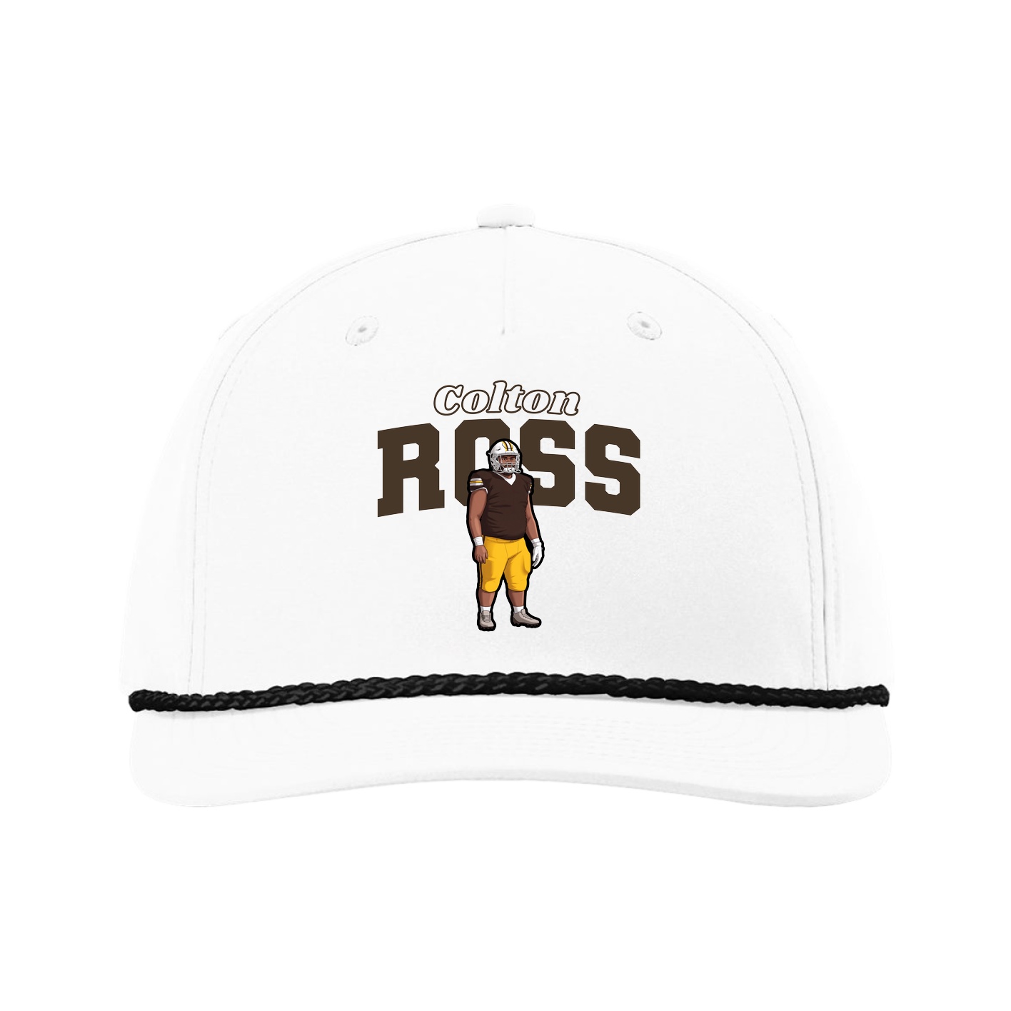 Five-Panel Classic Rope Cap — Name Arch in White