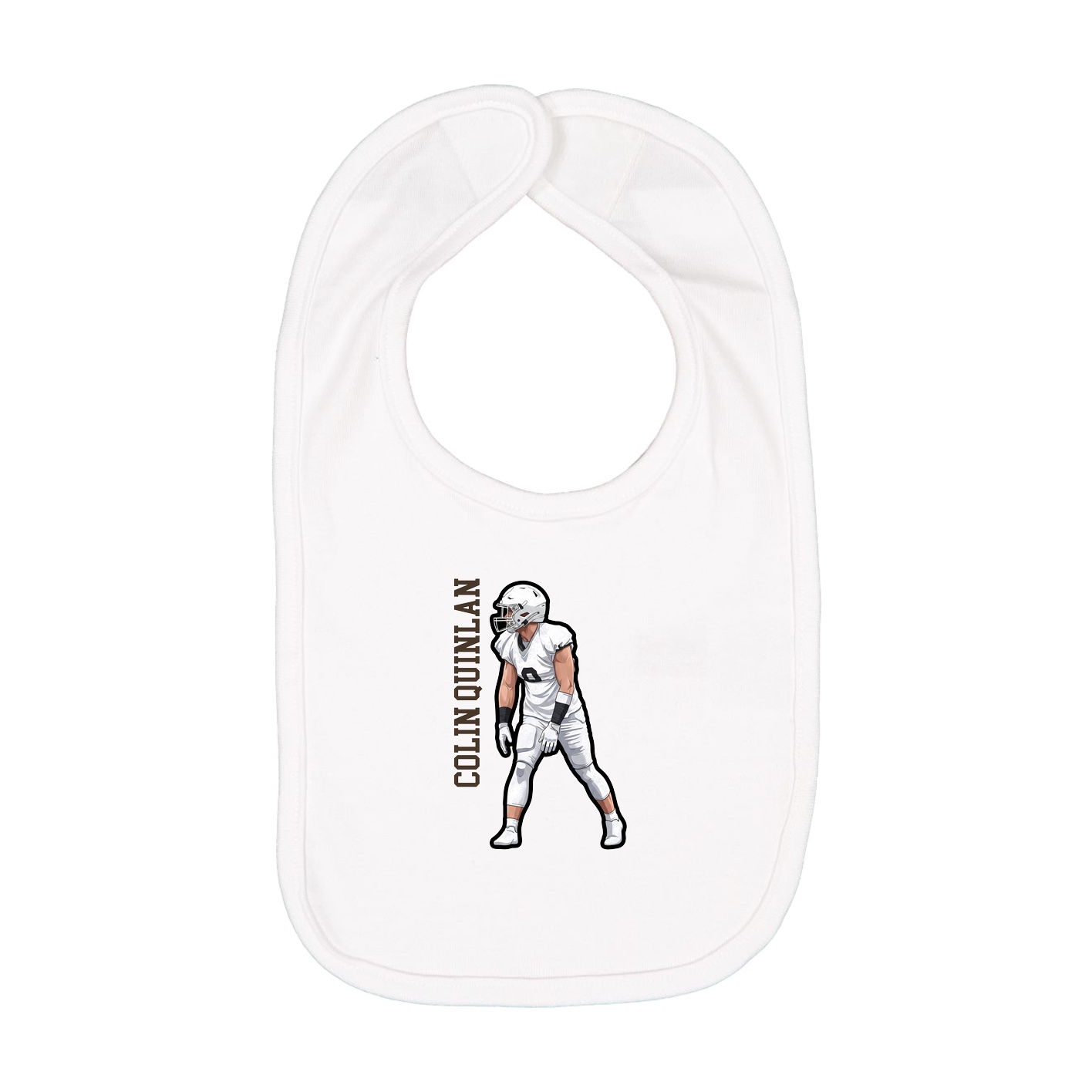 Infant Bib — Name Vertical in White
