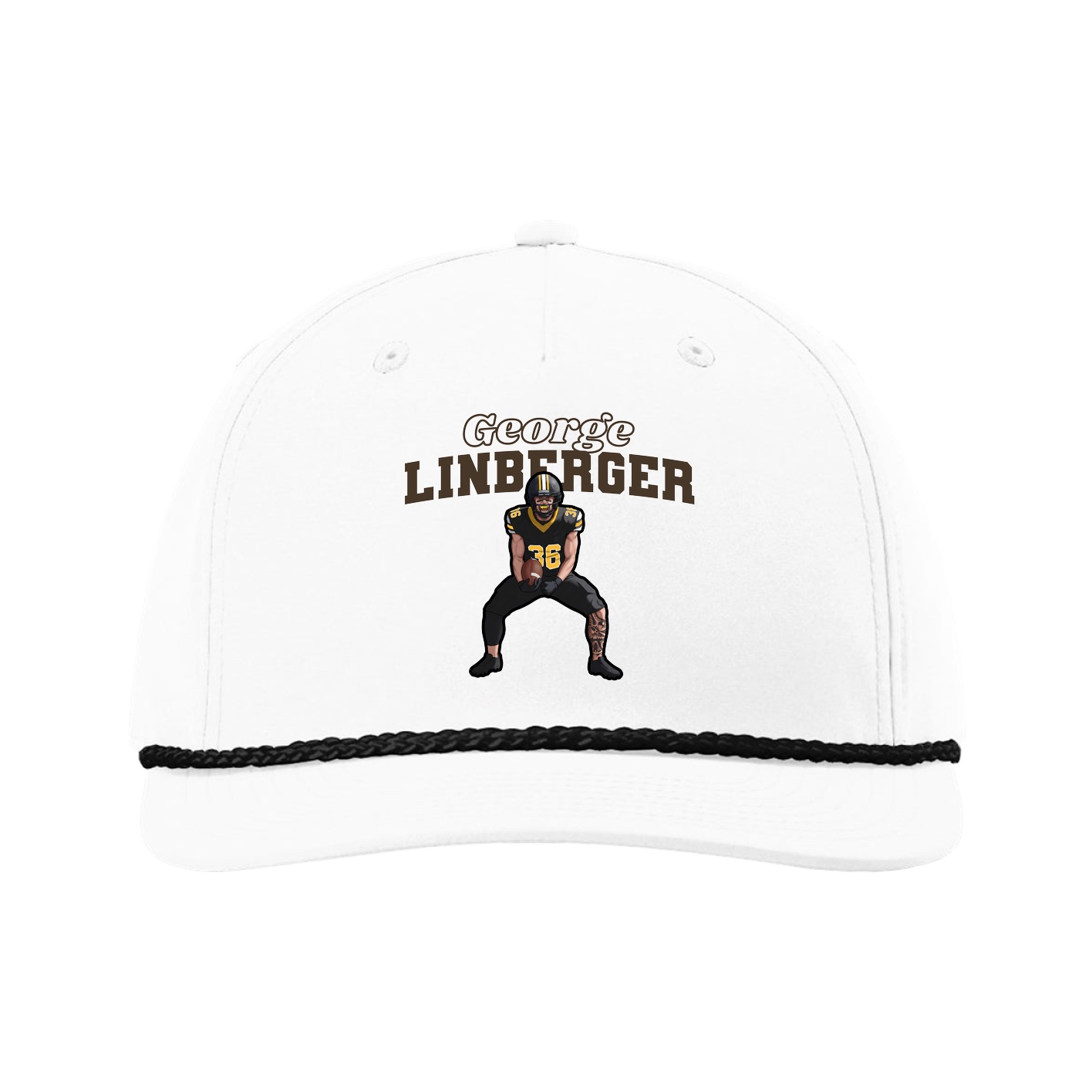Five-Panel Classic Rope Cap — Name Arch in White