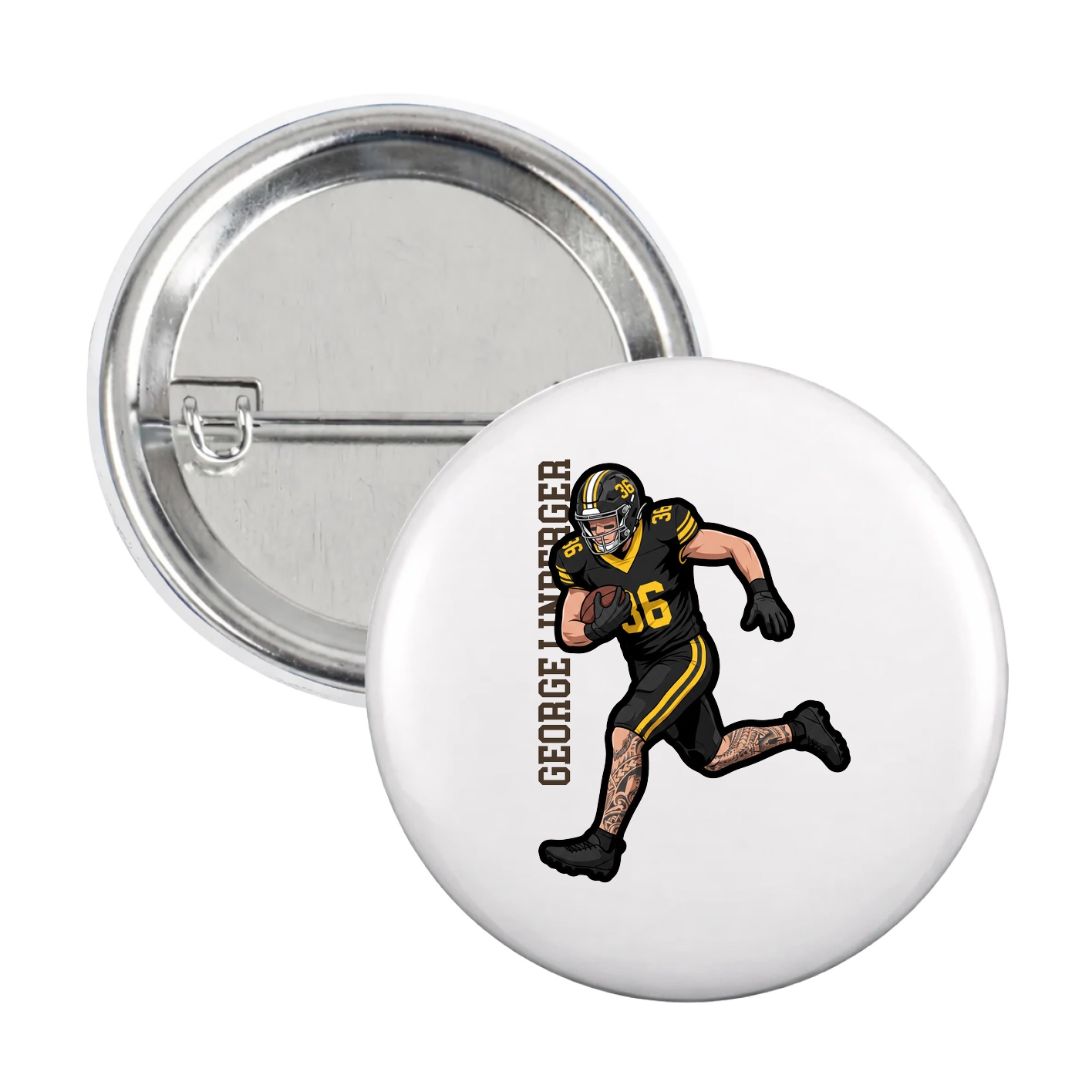 Game Day Button — Name Vertical in White