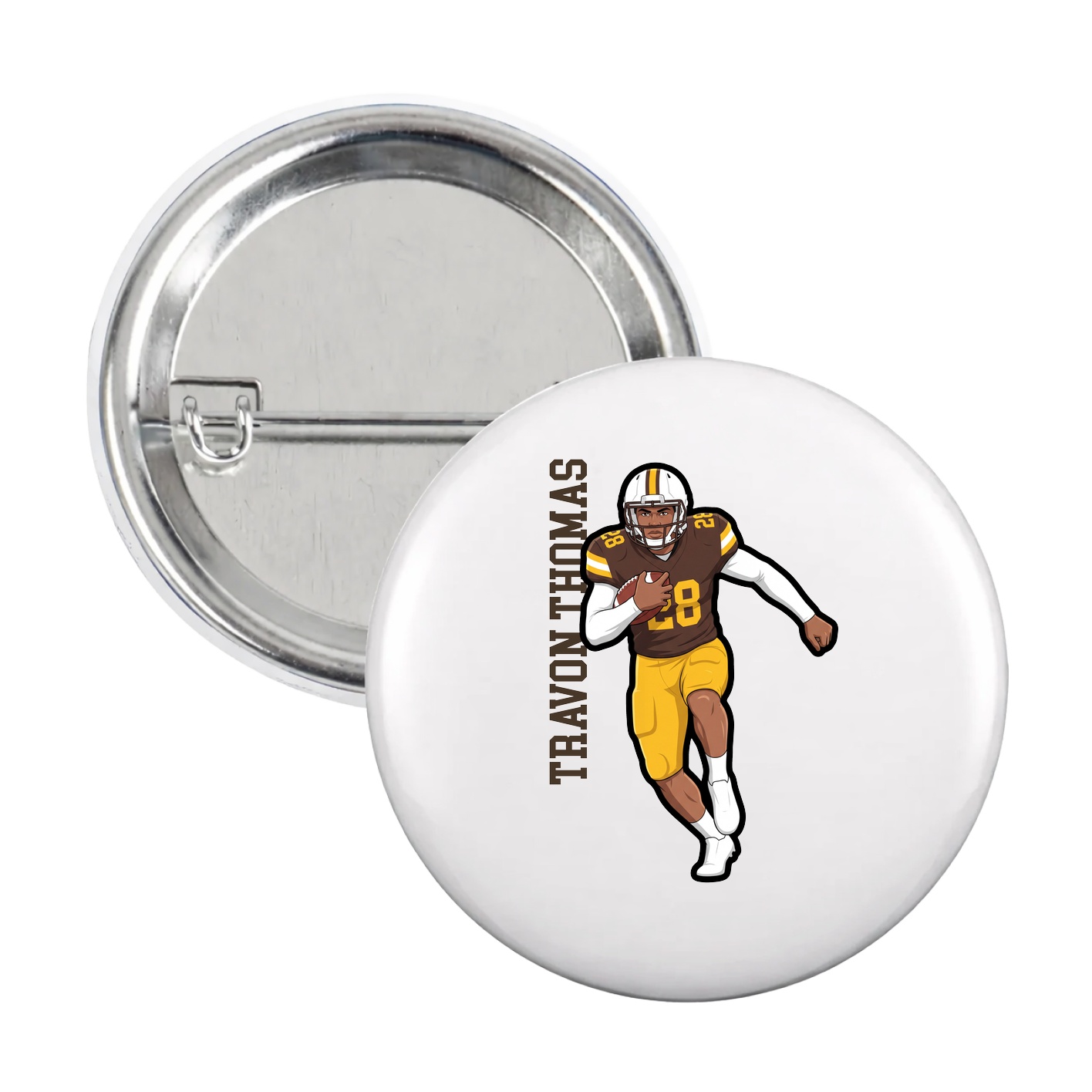 Game Day Button — Name Vertical in White