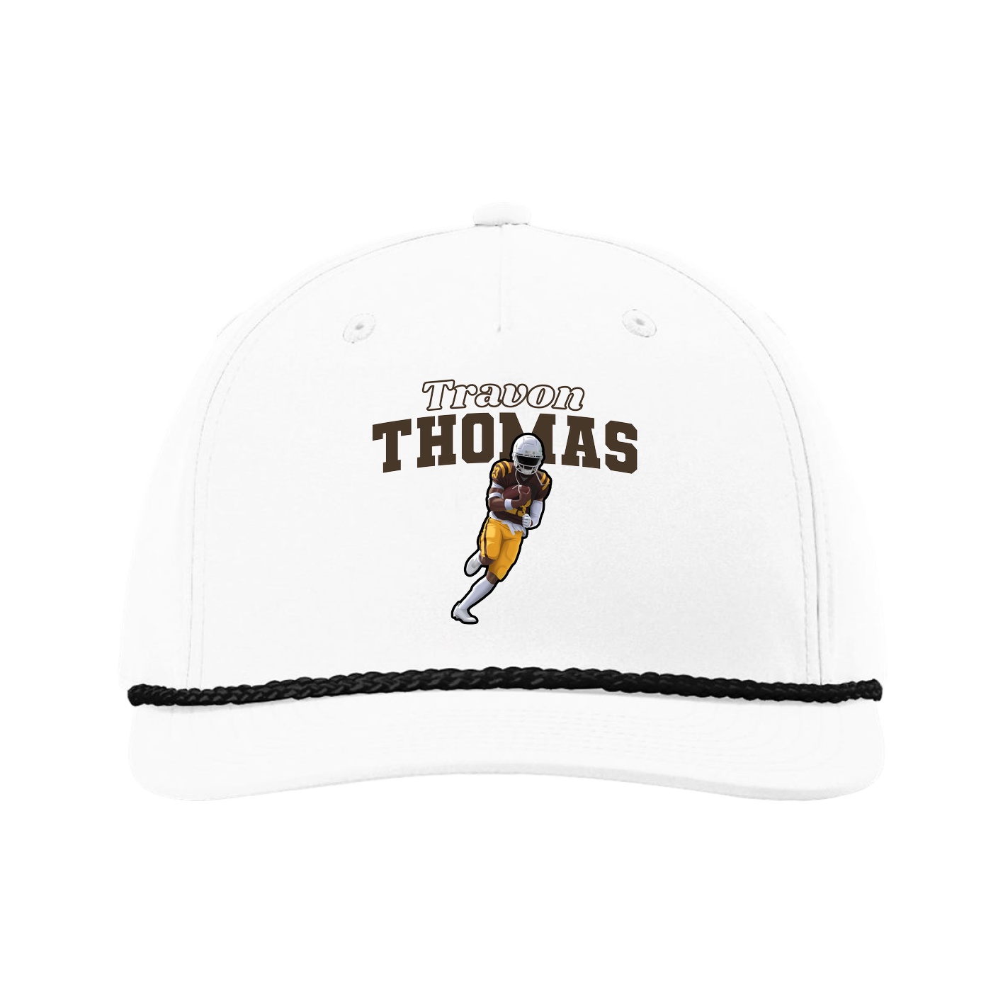 Five-Panel Classic Rope Cap — Name Arch in White