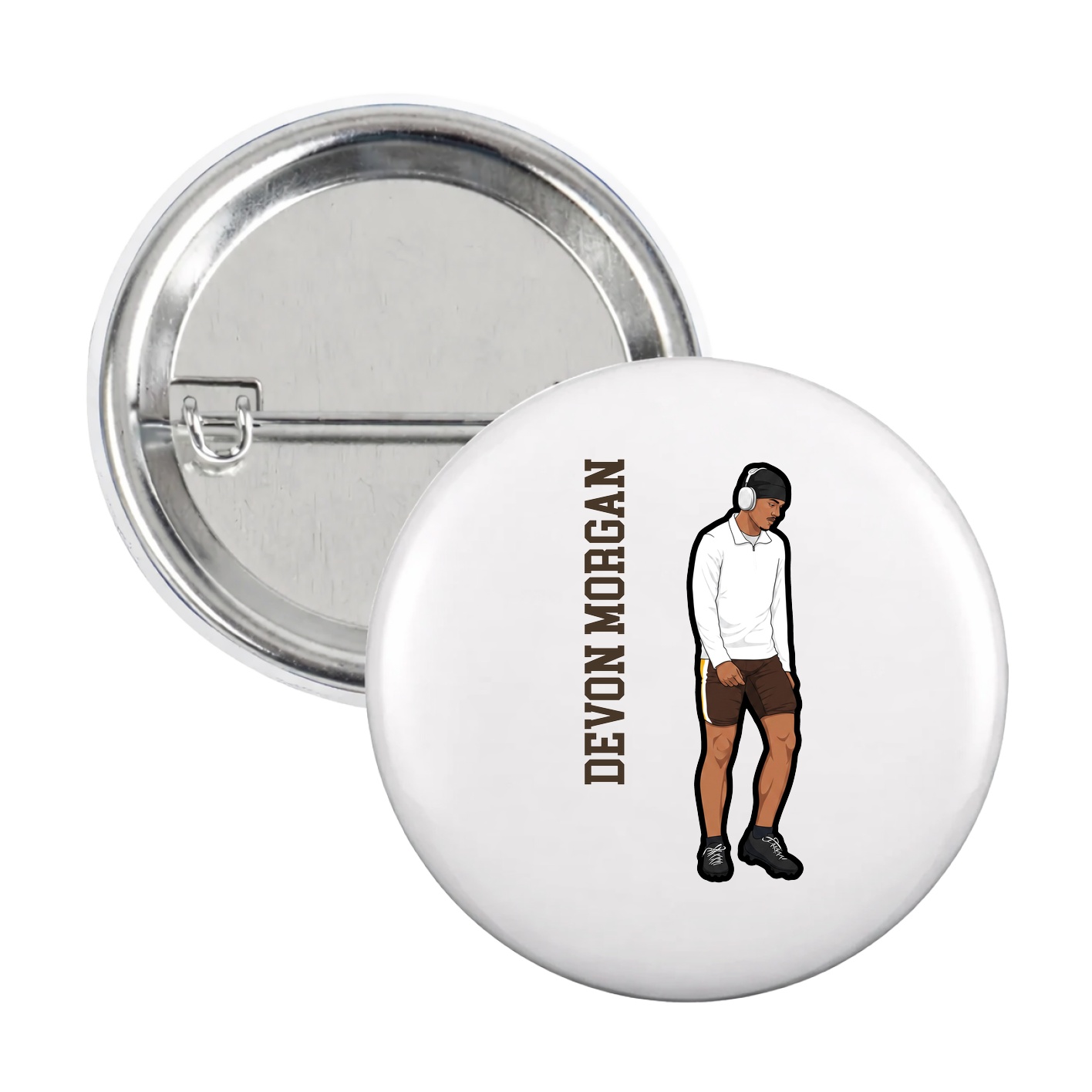 Game Day Button — Name Vertical in White