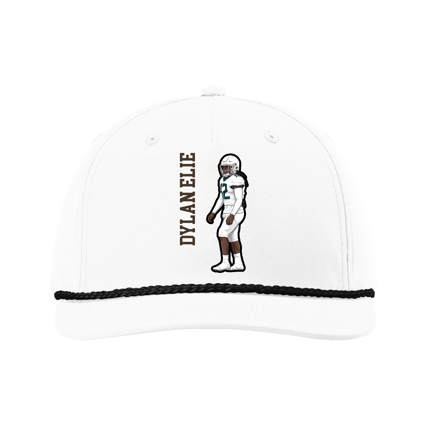 Five-Panel Classic Rope Cap — Name Vertical in White