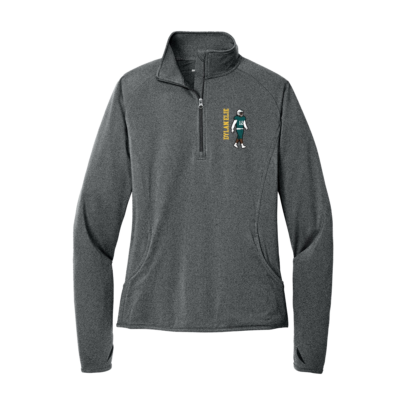 Women's Q-Zip Pullover — Name Vertical in Grey