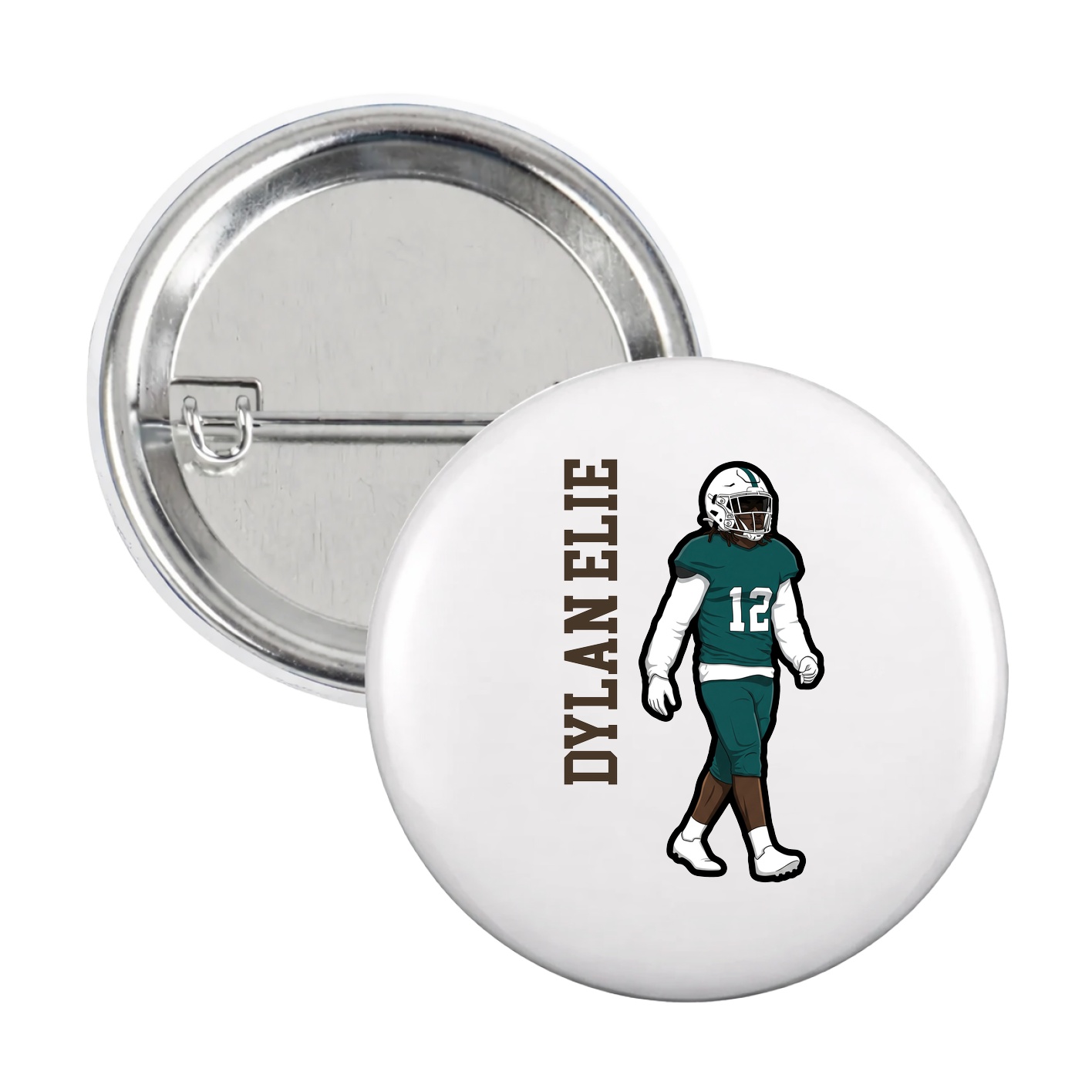 Game Day Button — Name Vertical in White