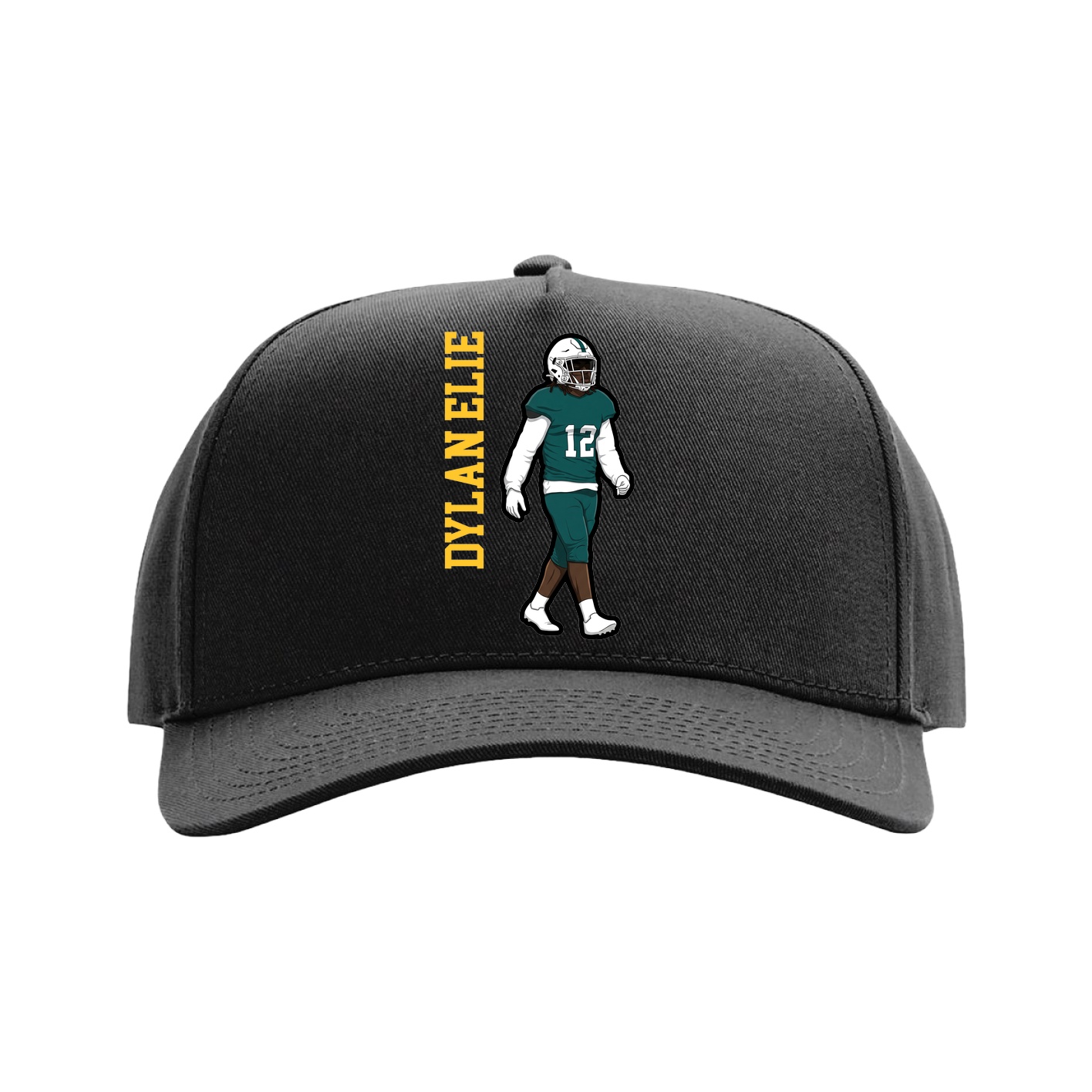 Full Fabric Five-Panel Champ Cap — Name Vertical in Black