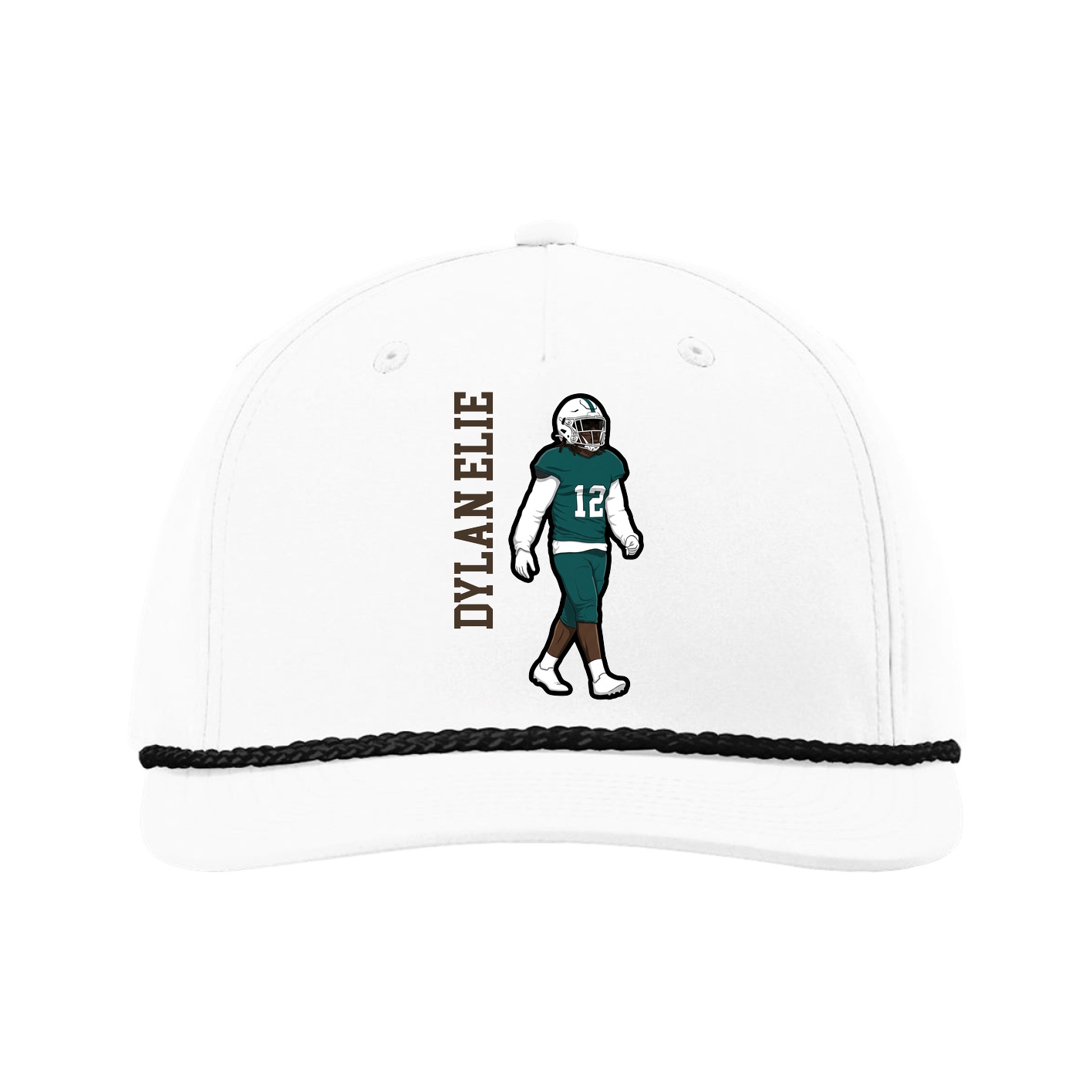 Five-Panel Classic Rope Cap — Name Vertical in White