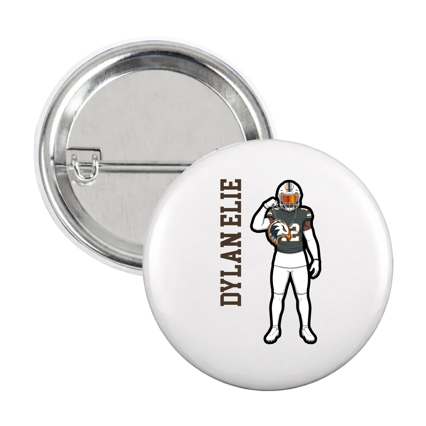 Game Day Button — Name Vertical in White