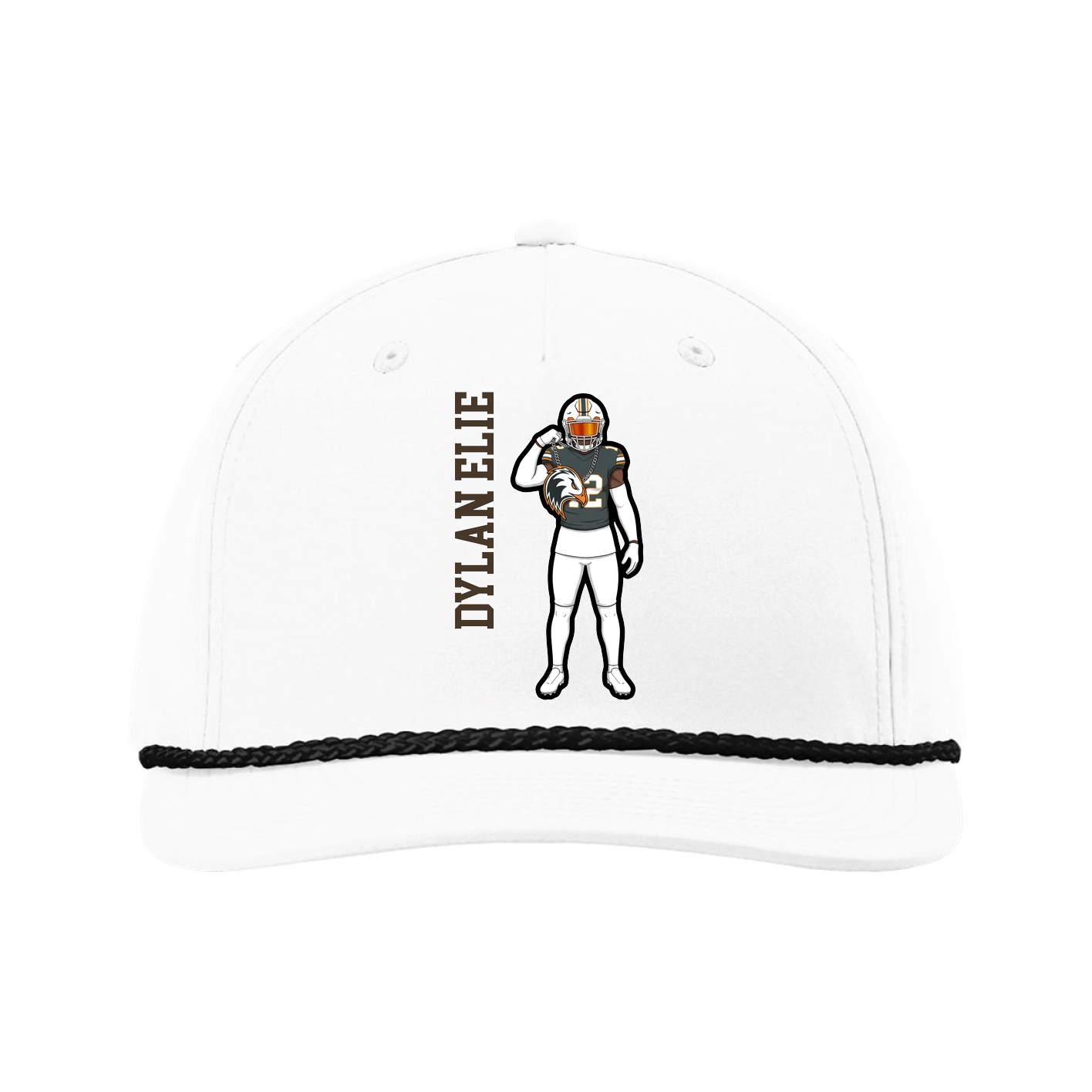 Five-Panel Classic Rope Cap — Name Vertical in White