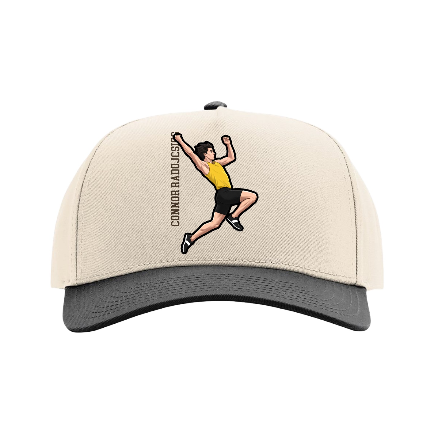 Full Fabric Five-Panel Champ Cap — Name Vertical in Cream/Black