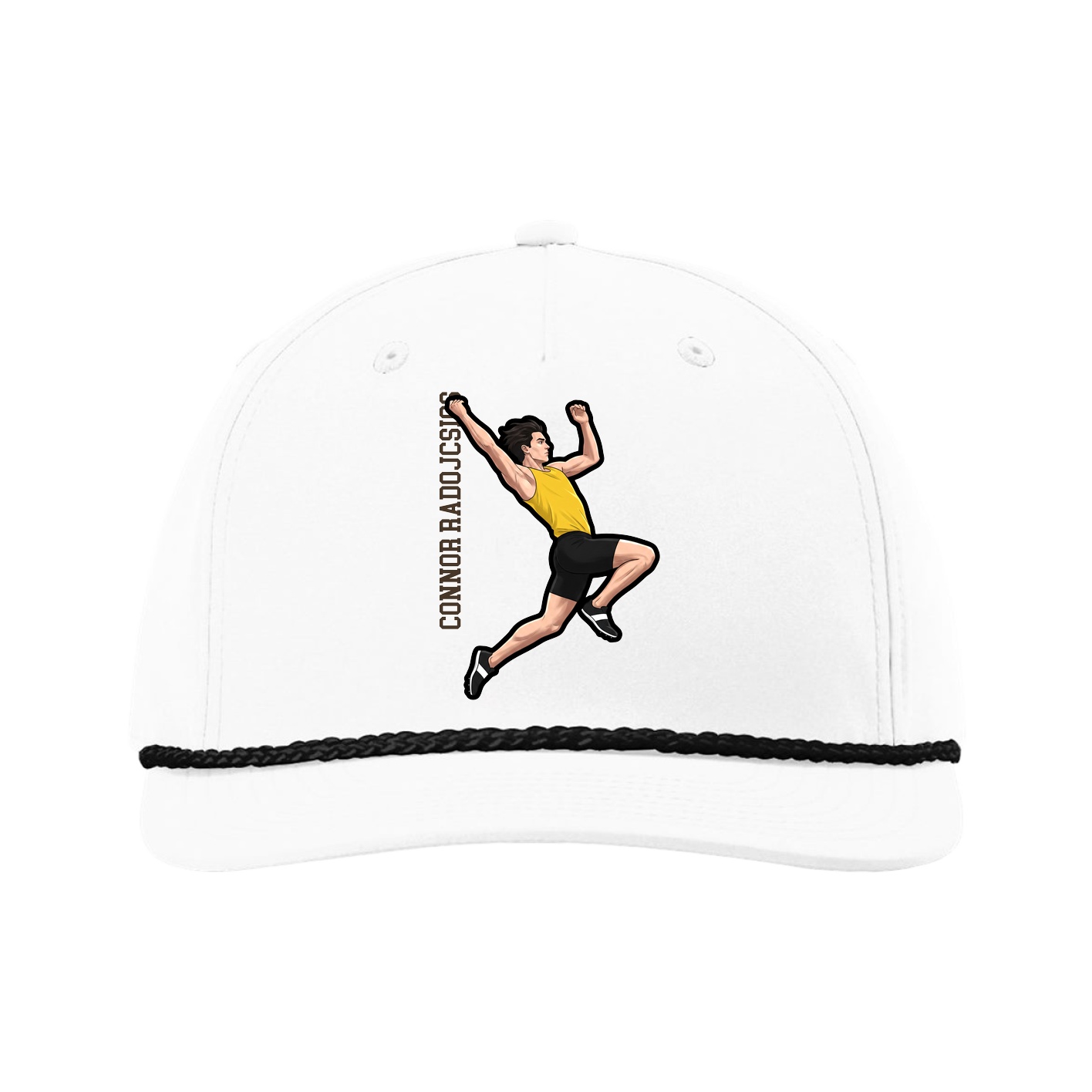 Five-Panel Classic Rope Cap — Name Vertical in White