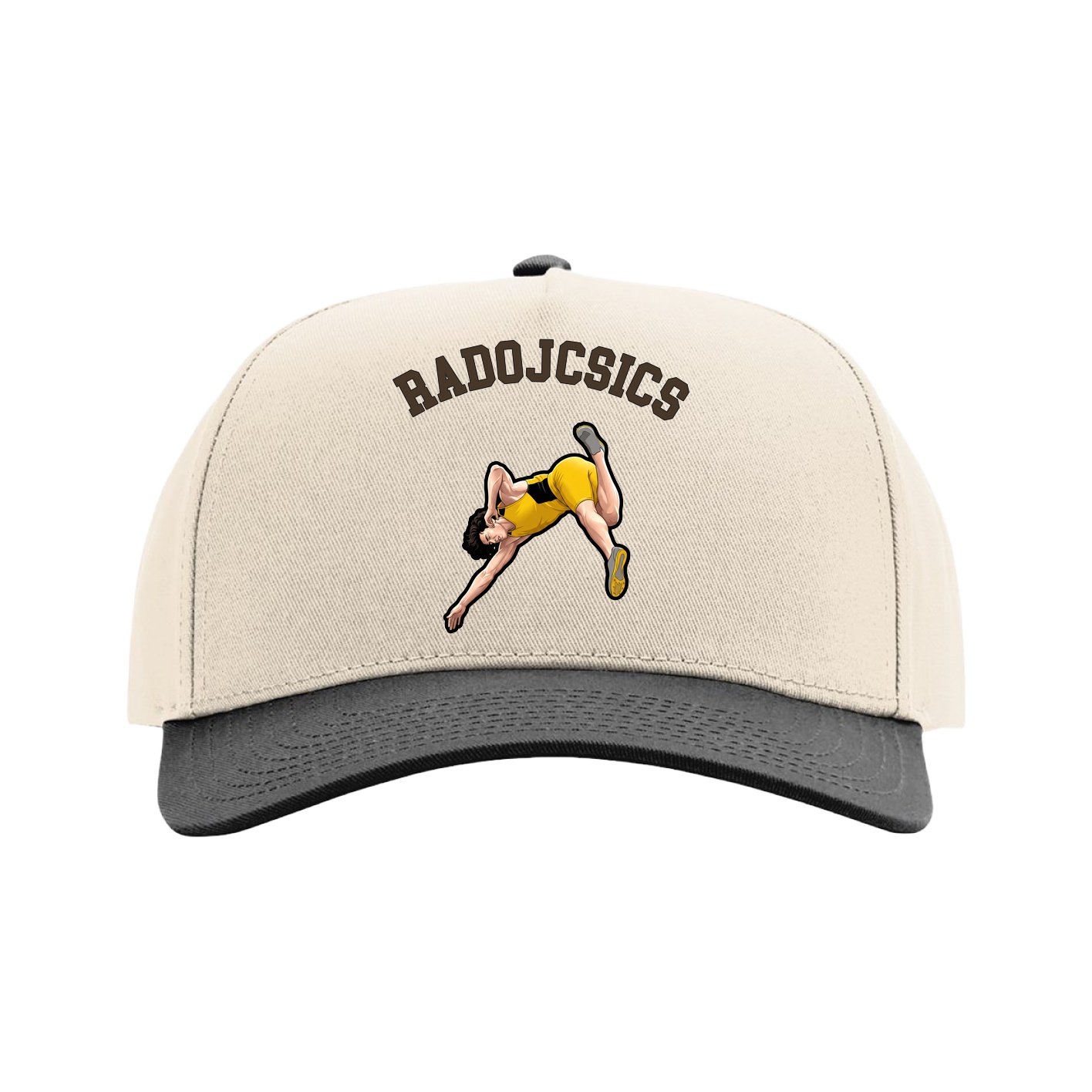 Full Fabric Five-Panel Champ Cap — Shirsey Arch in Cream/Black