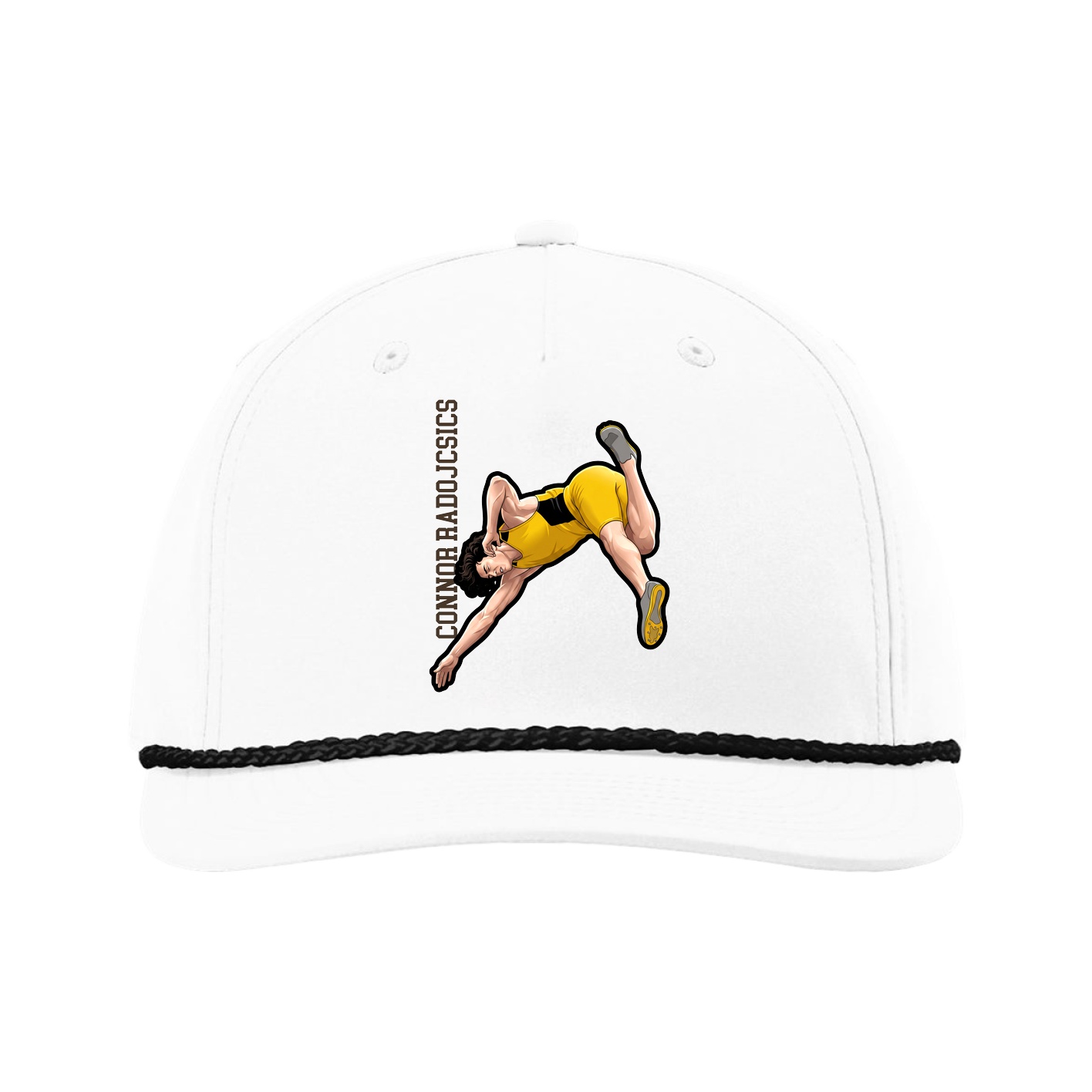 Five-Panel Classic Rope Cap — Name Vertical in White