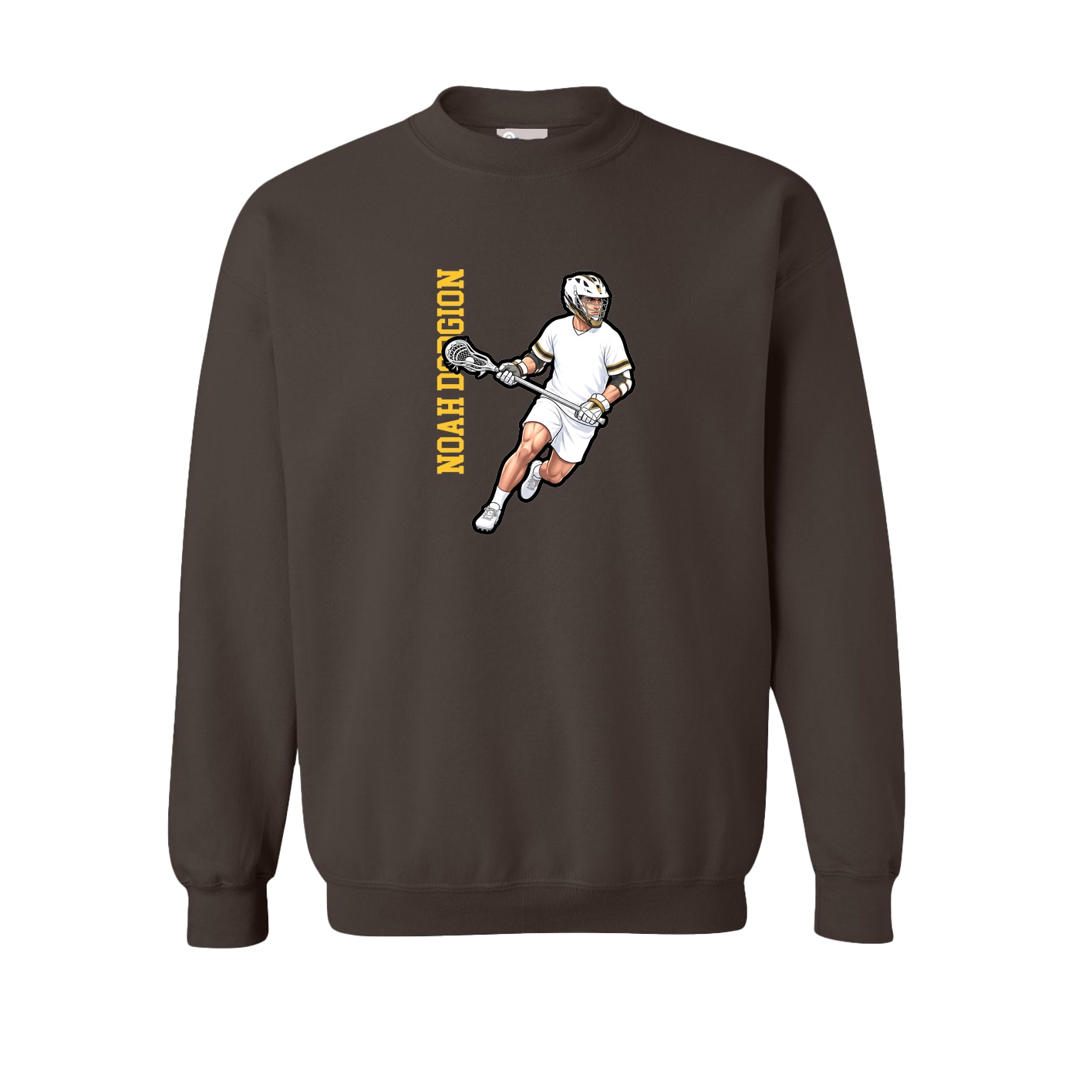 Fleece Crew — Name Vertical in Brown