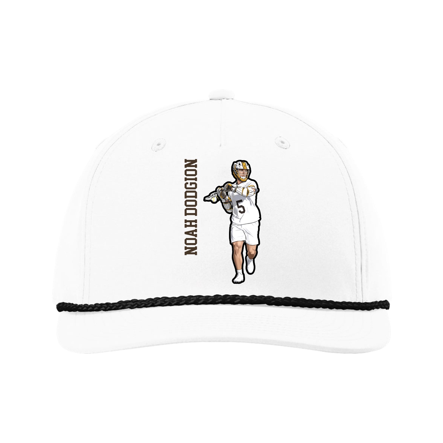 Five-Panel Classic Rope Cap — Name Vertical in White