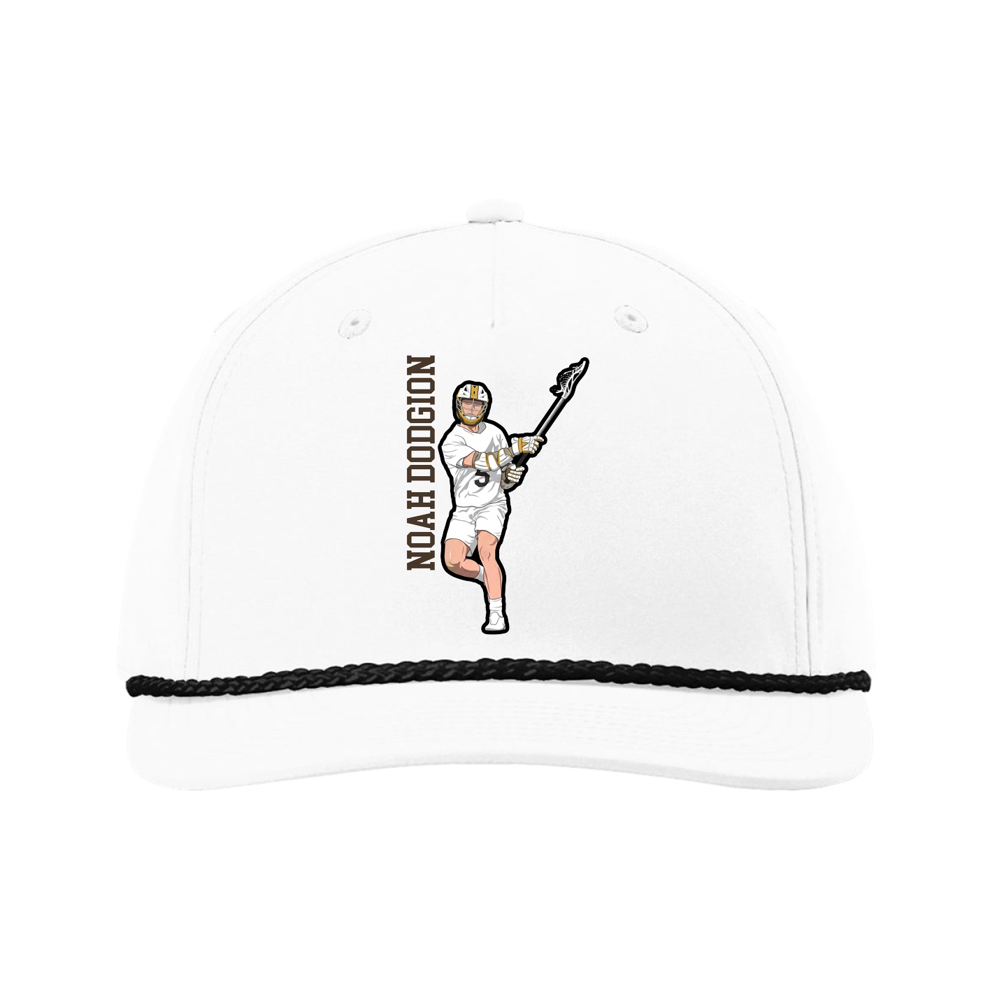 Five-Panel Classic Rope Cap — Name Vertical in White
