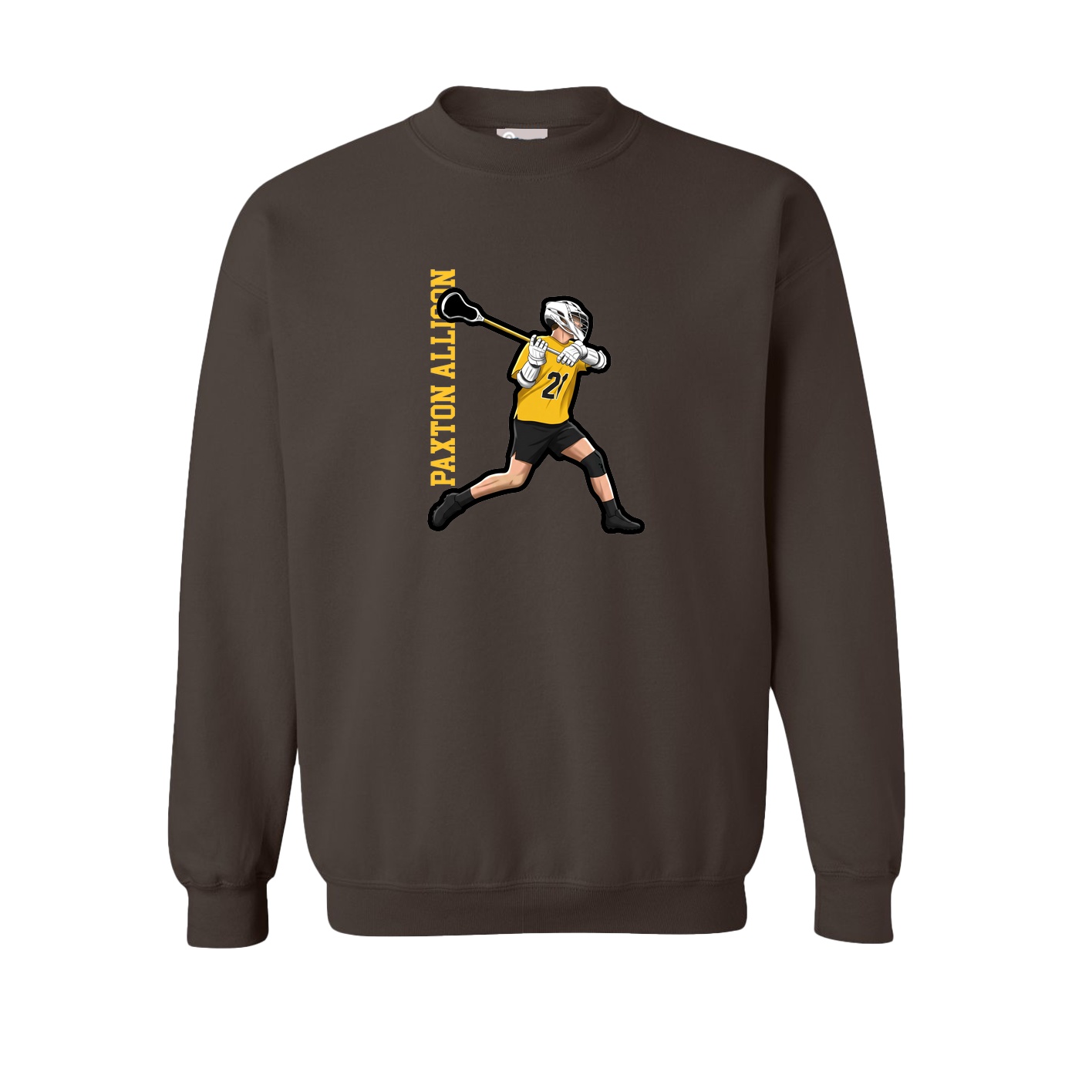 Fleece Crew — Name Vertical in Brown