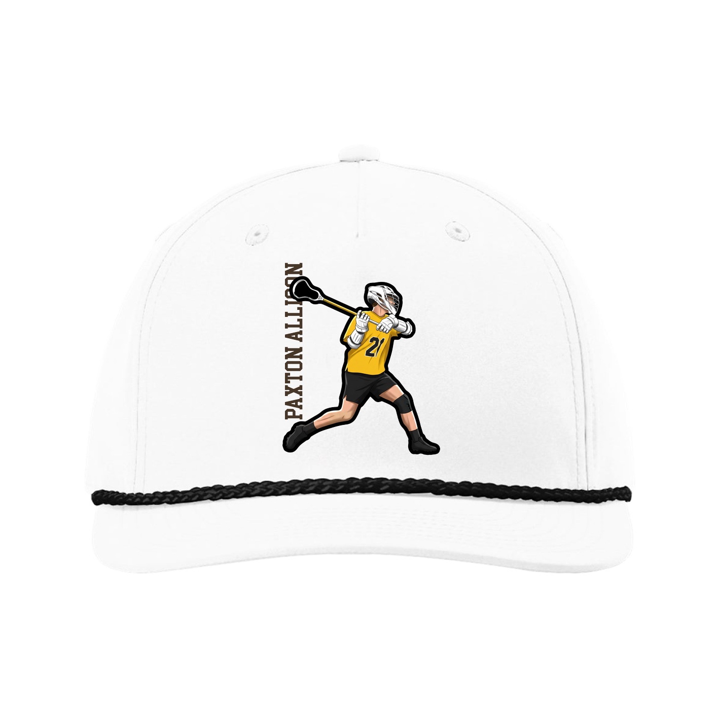Five-Panel Classic Rope Cap — Name Vertical in White