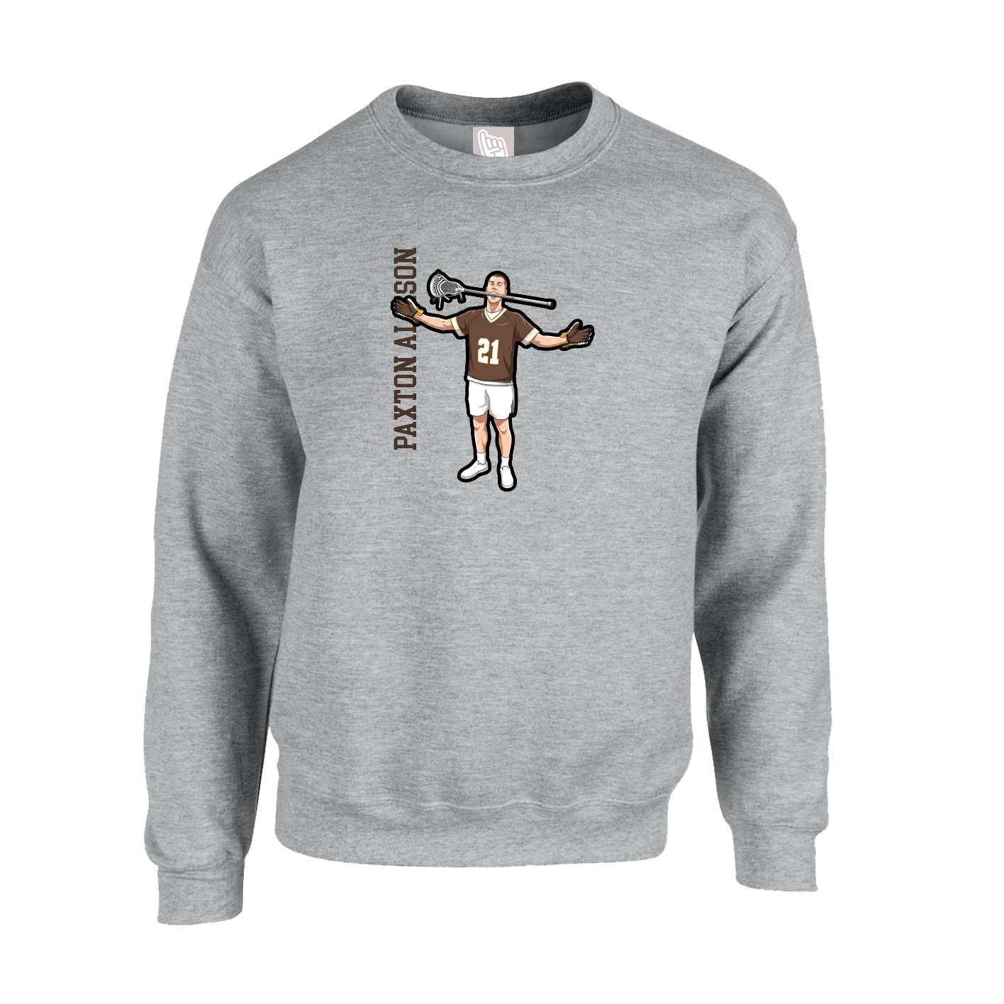 Fleece Crew — Name Vertical in Grey