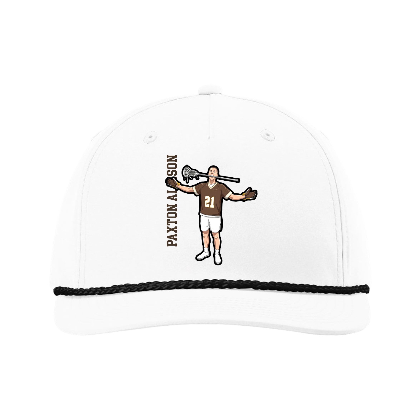 Five-Panel Classic Rope Cap — Name Vertical in White
