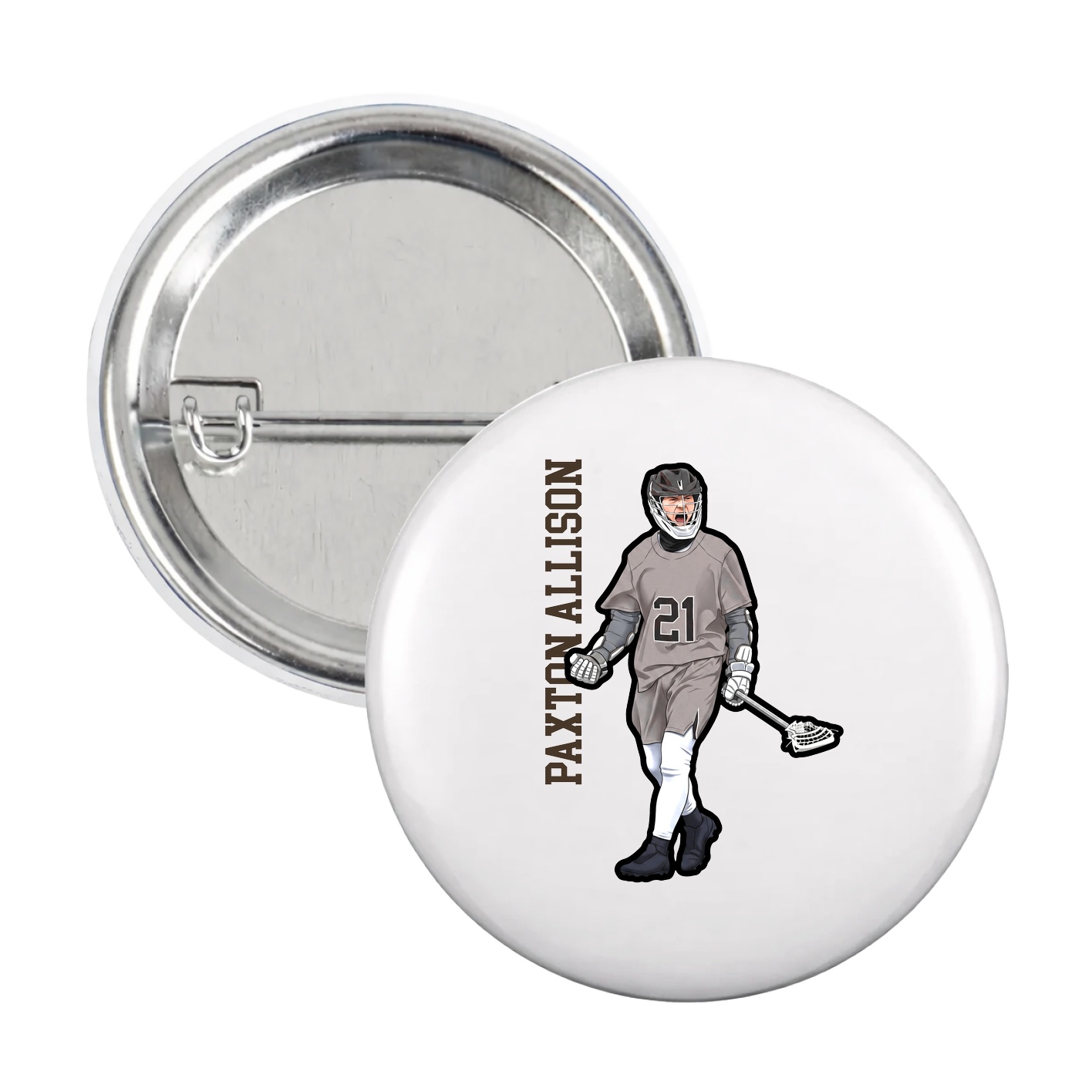 Game Day Button — Name Vertical in White