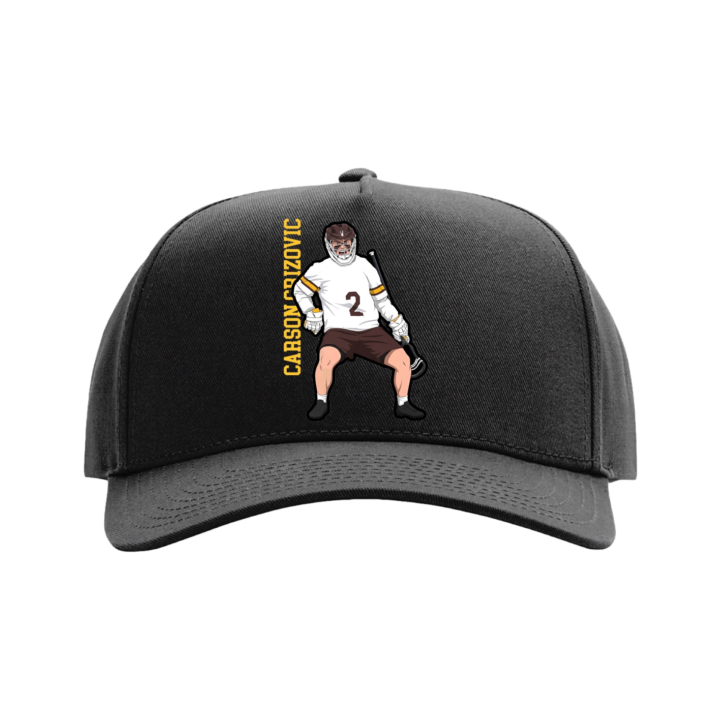 Full Fabric Five-Panel Champ Cap — Name Vertical in Black