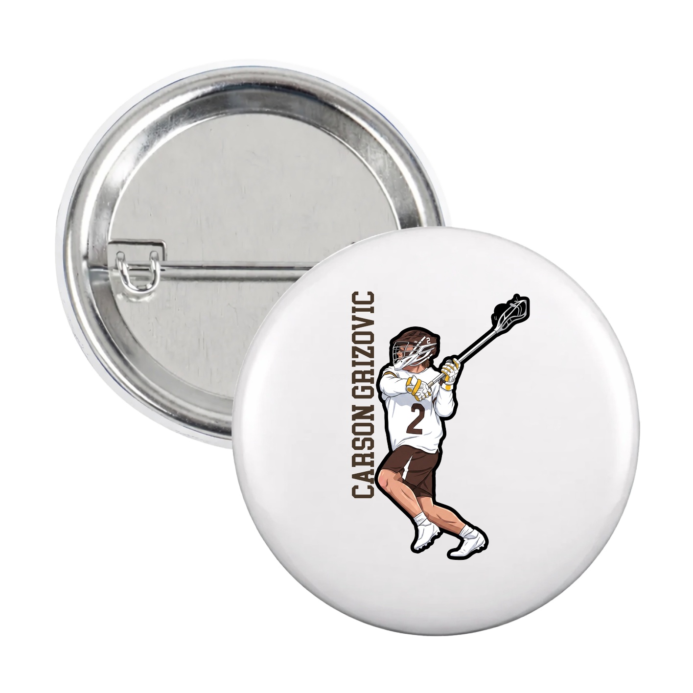 Game Day Button — Name Vertical in White
