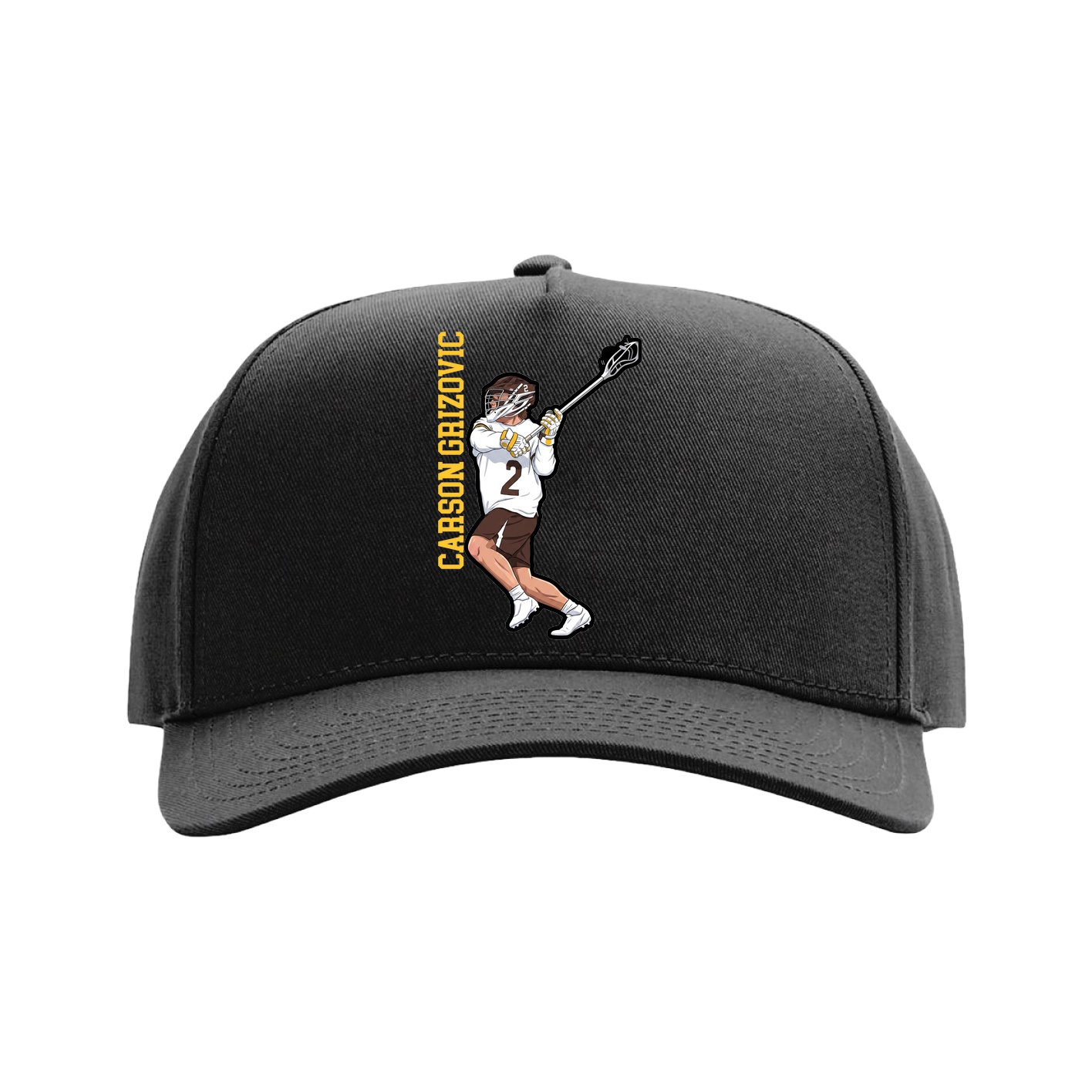 Full Fabric Five-Panel Champ Cap — Name Vertical in Black